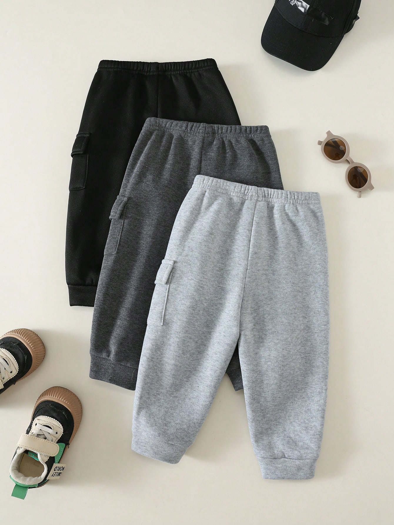 3 pièces/Set Pantalons longs tricotés couleur unie décontractés mignons et — vue 11