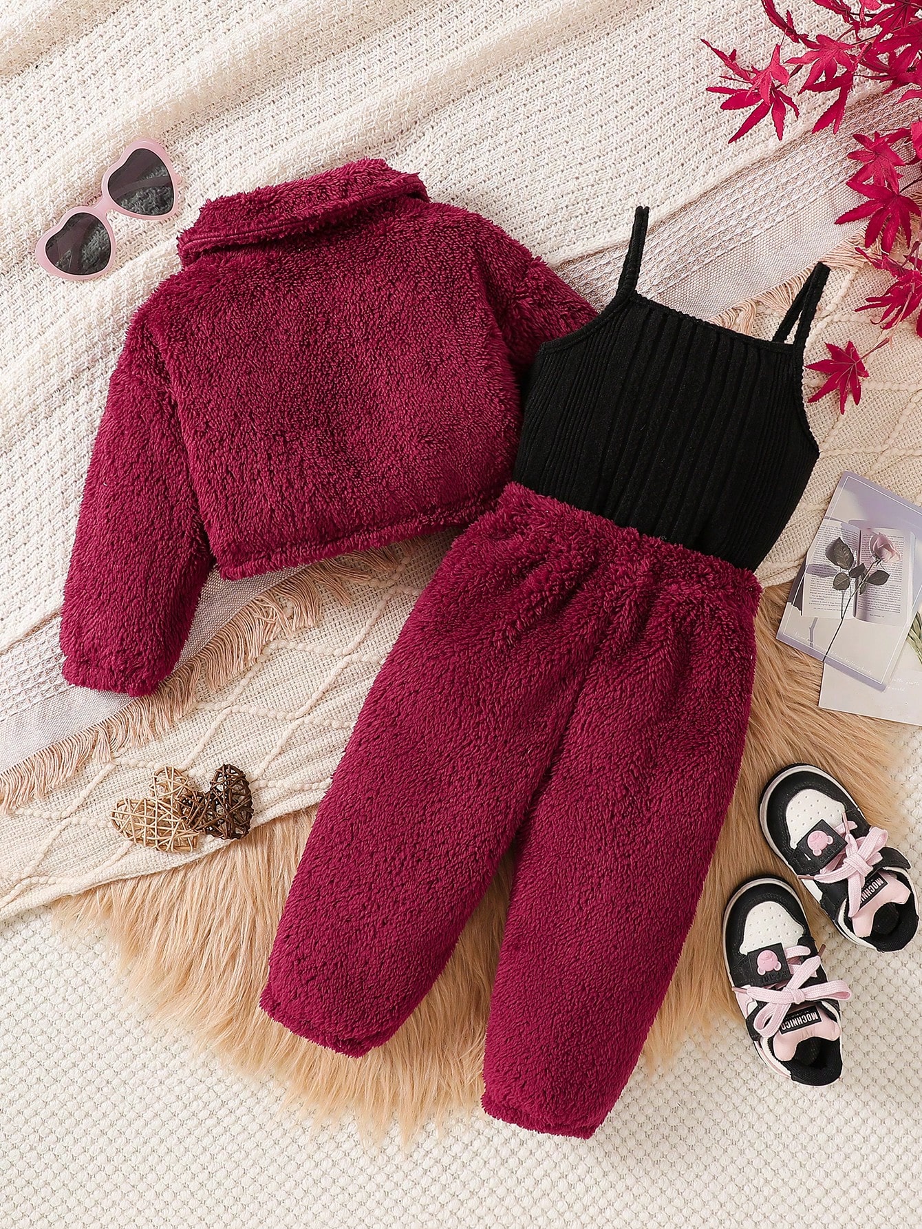 3 pièces Ensemble d'hiver pour bébé fille, tout blanc, tenue de famille assortie — vue 7