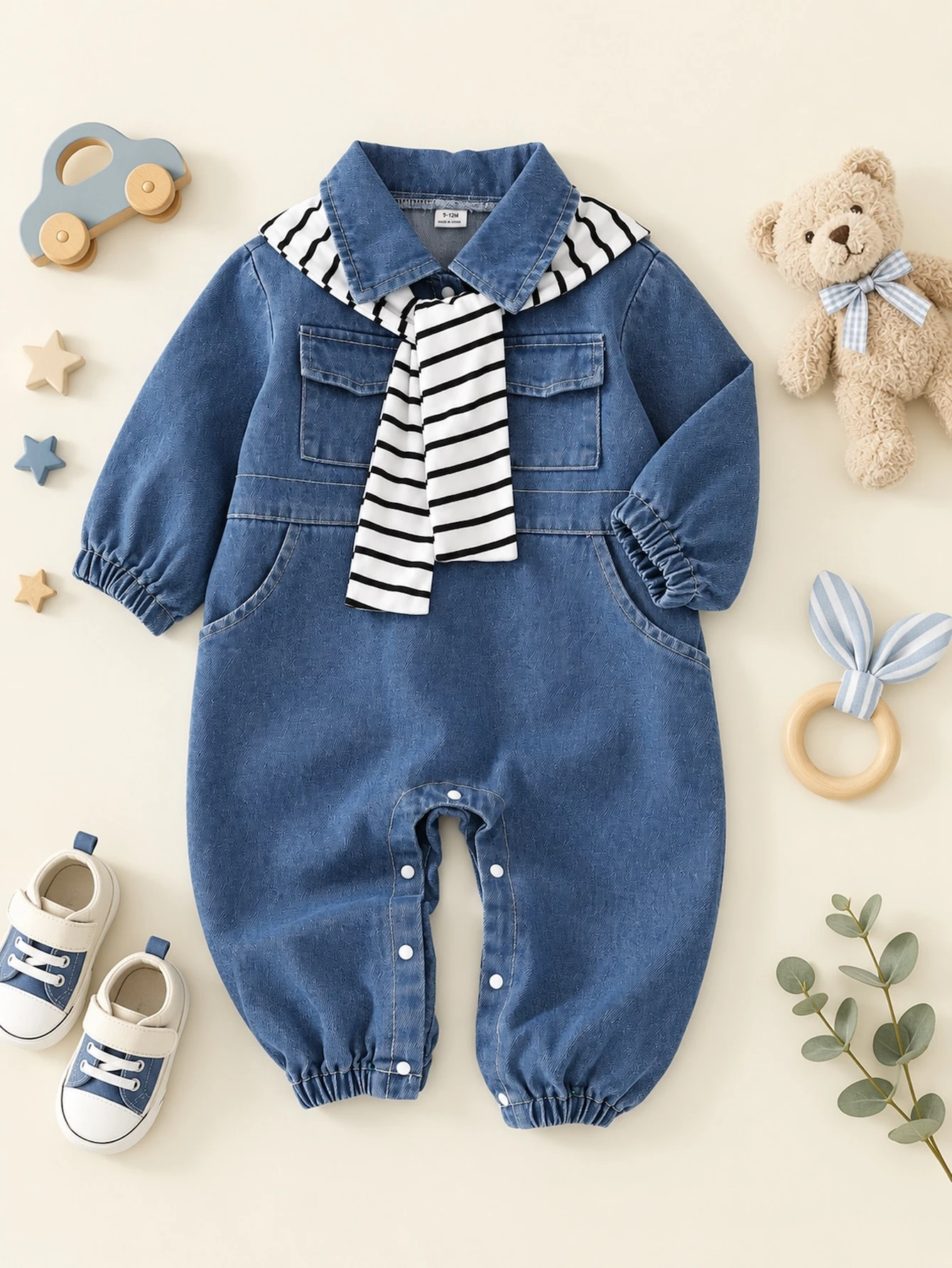 Combinaison d'automne marron doublée de thermique pour bébé garçon, tenue à col — vue 6
