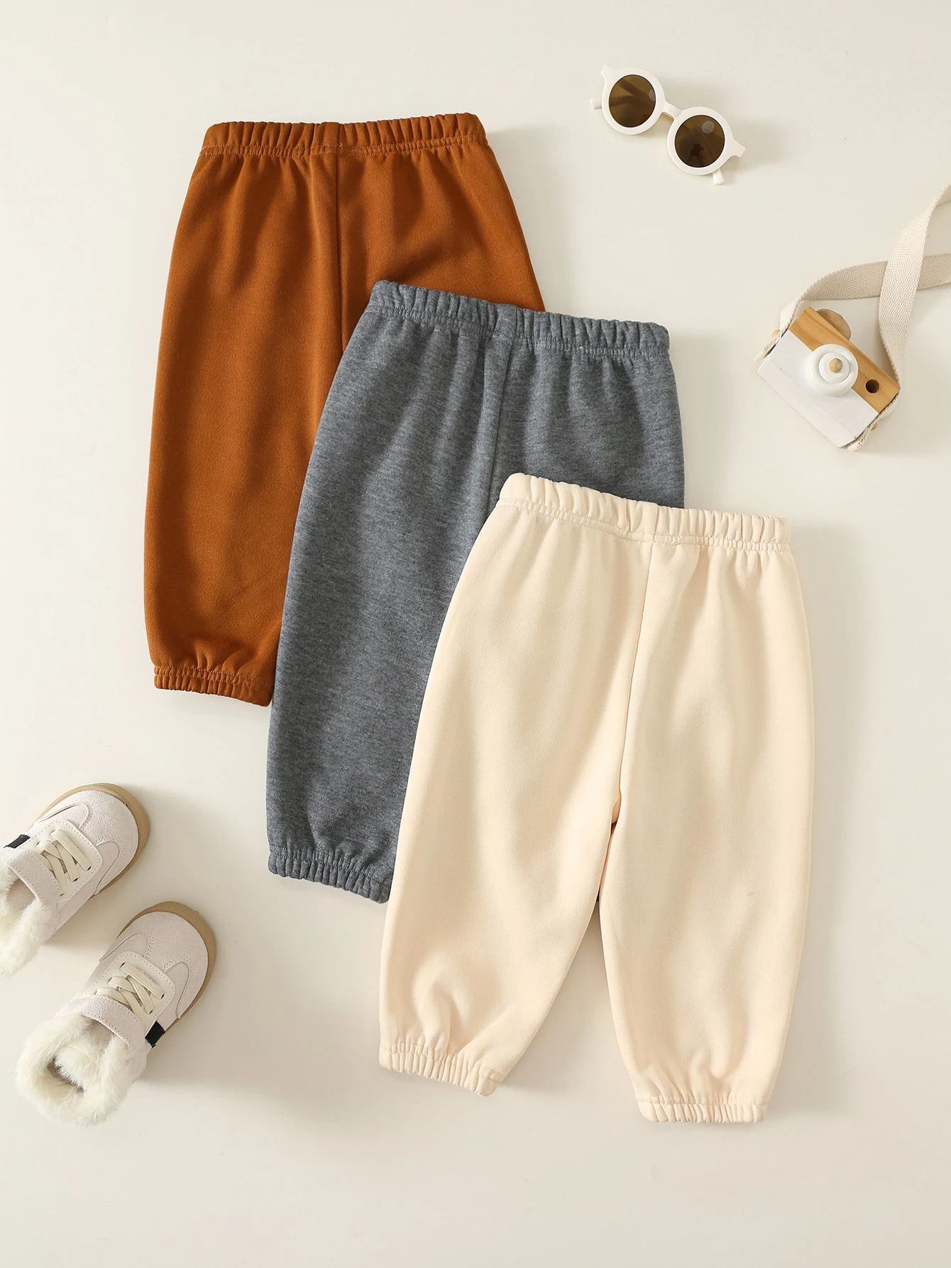 3 pièces/Set Pantalons longs tricotés couleur unie décontractés mignons et — vue 9
