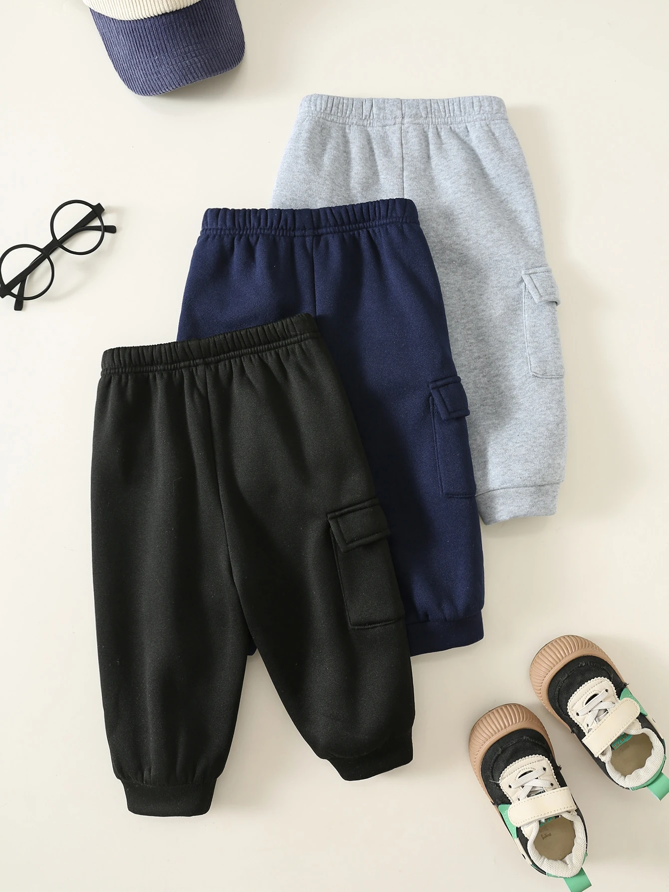 3 pièces/Set Pantalons longs tricotés couleur unie décontractés mignons et — vue 10