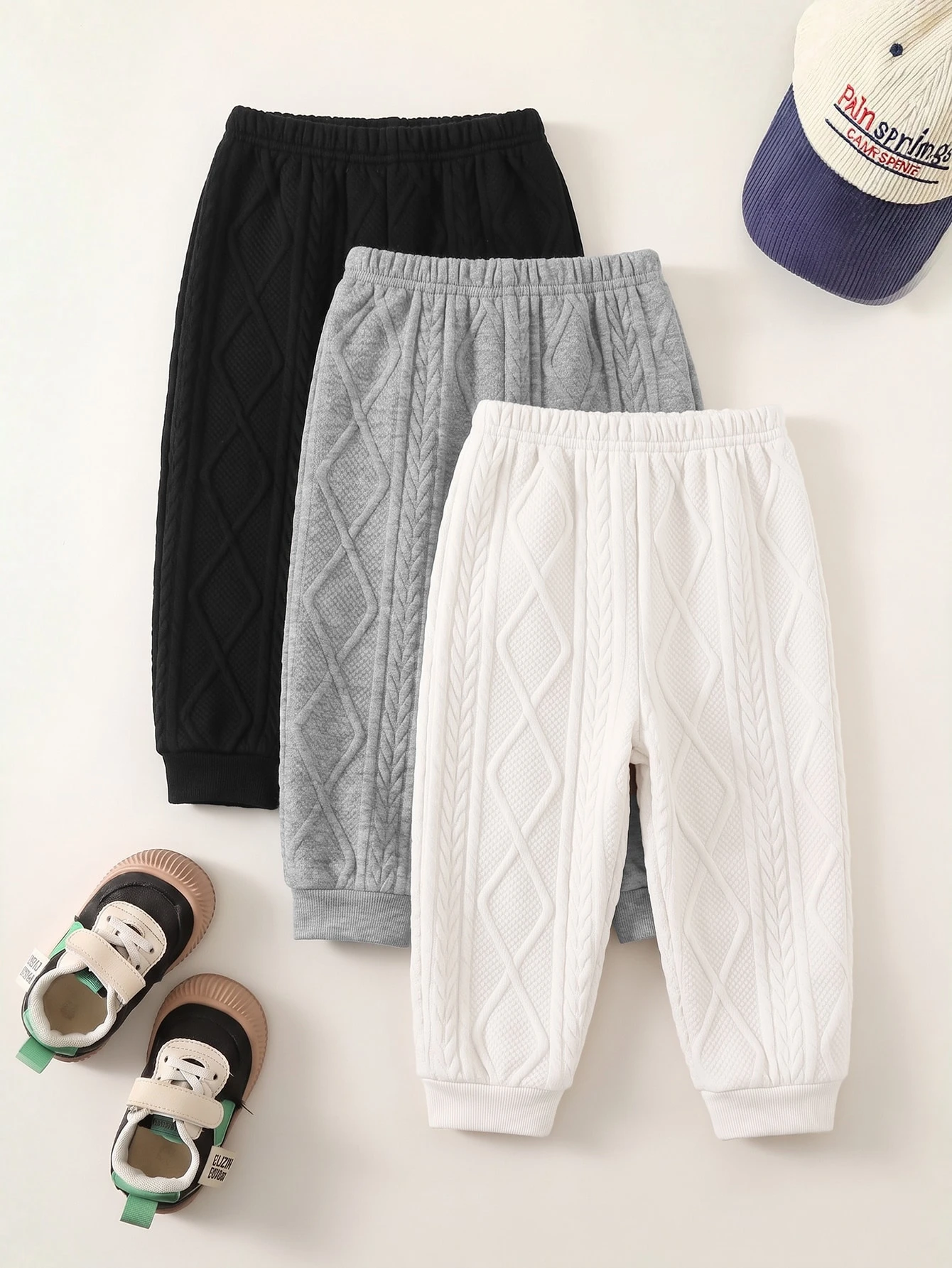 3 pièces/Set Pantalons longs tricotés couleur unie décontractés mignons et — vue 8