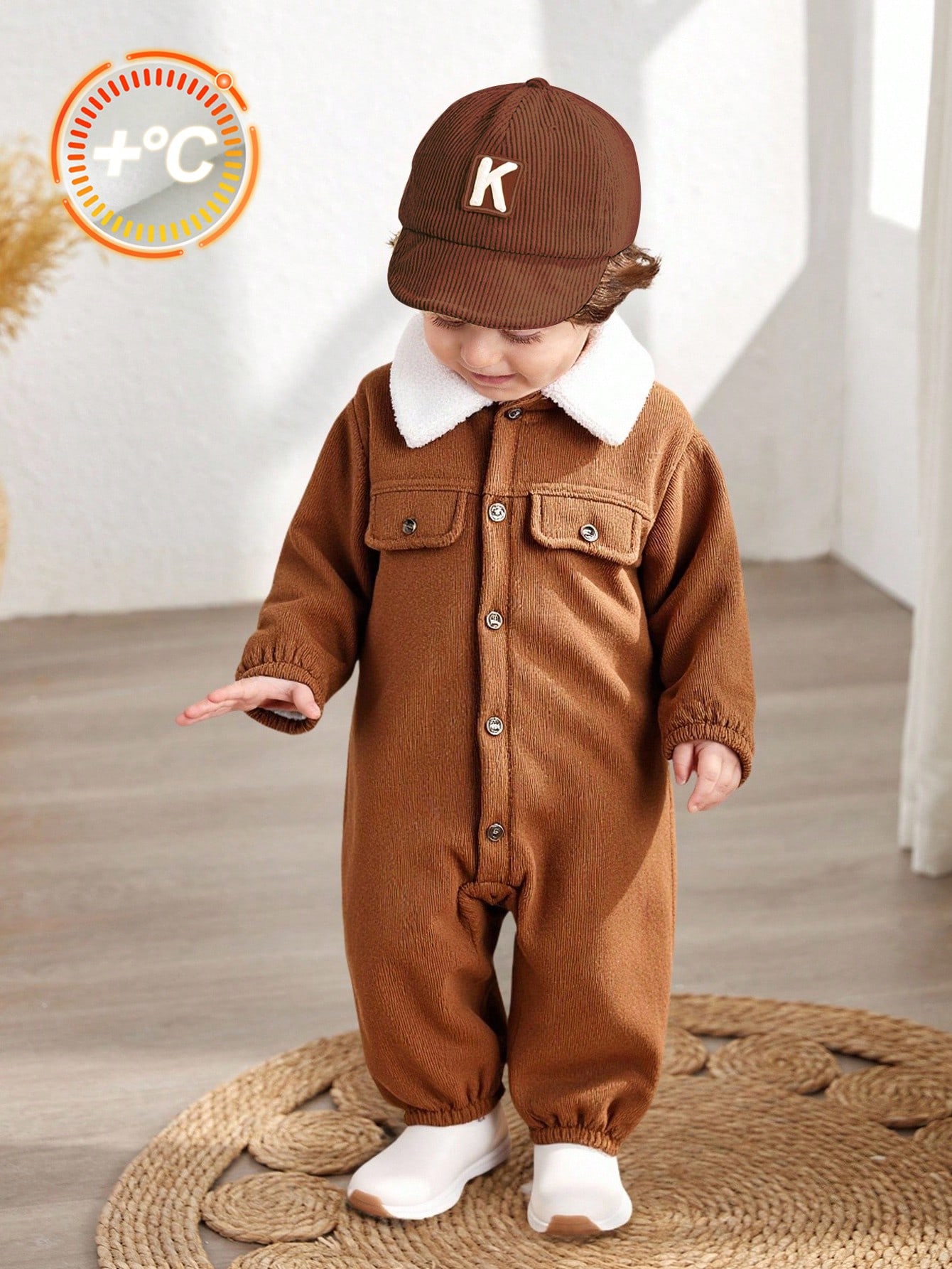 Combinaison d'automne marron doublée de thermique pour bébé garçon, tenue à col — vue 11