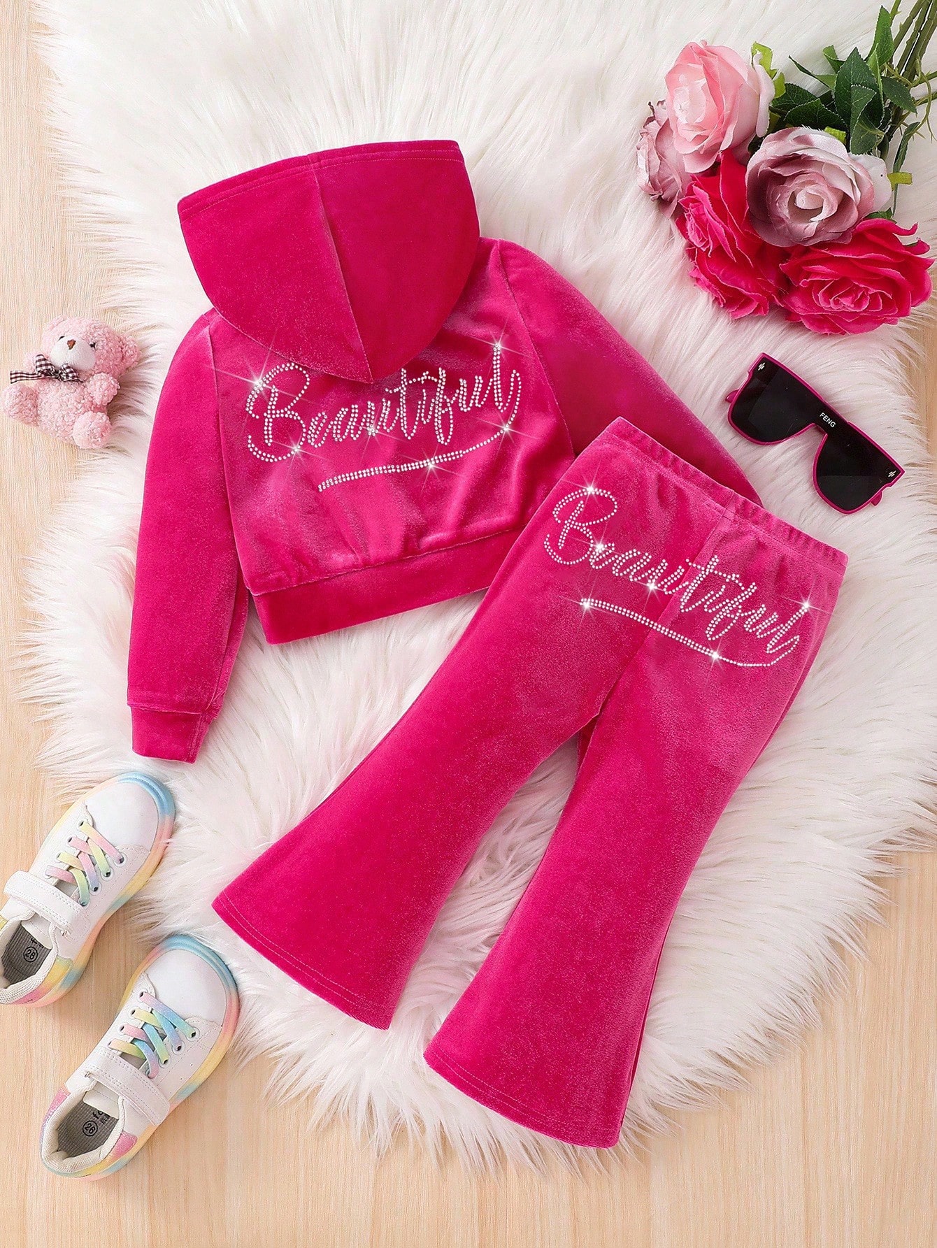 Ensemble Sweat-shirt à capuche décontracté pour bébé fille, couleur unie à manches