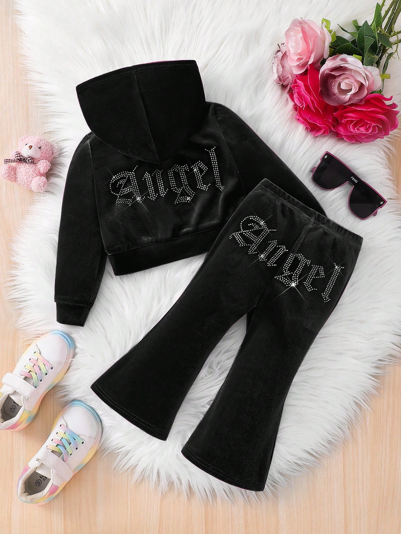 Ensemble Sweat-shirt à capuche décontracté pour bébé fille, couleur unie à manches — vue 2
