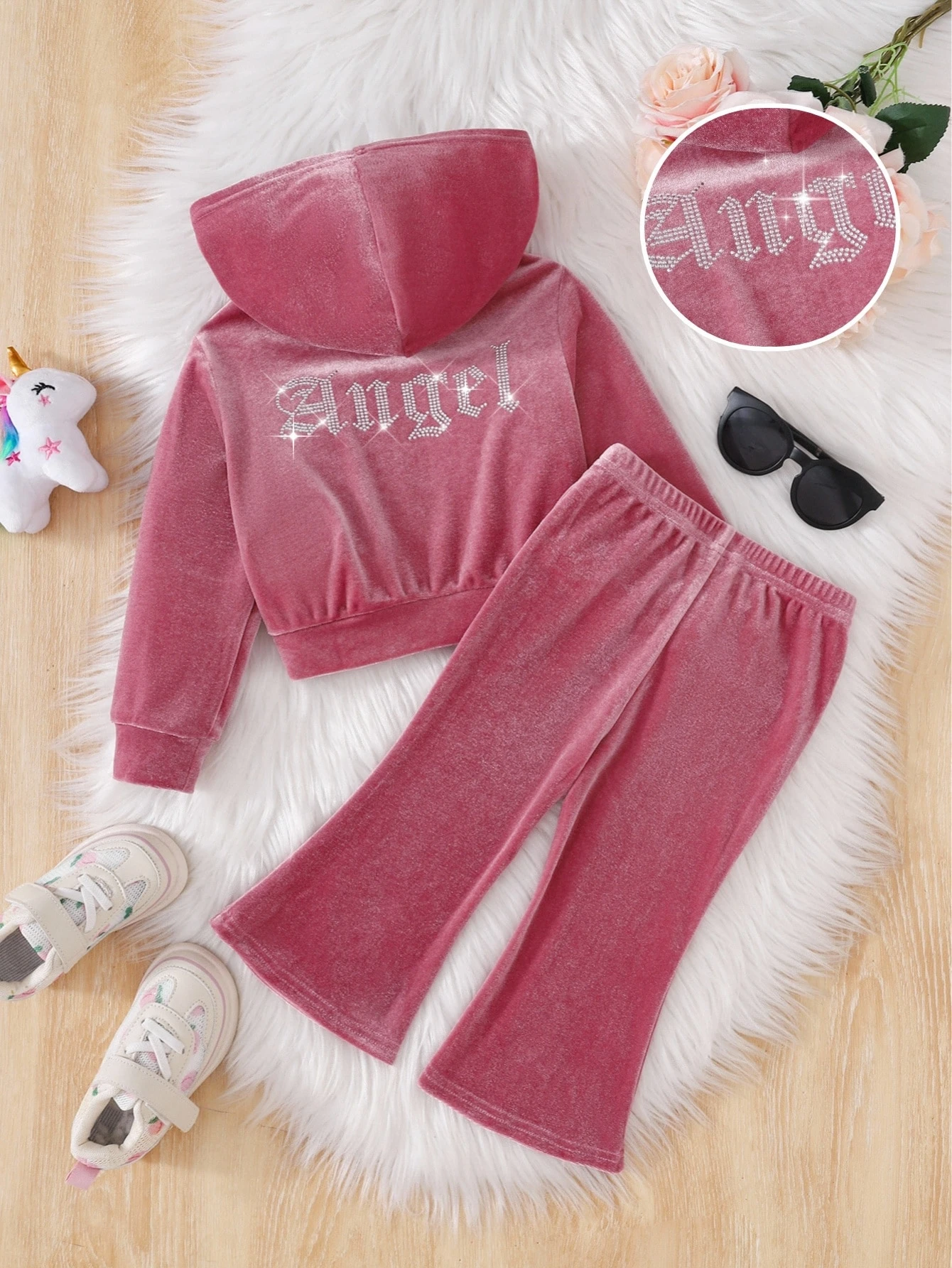 Ensemble Sweat-shirt à capuche décontracté pour bébé fille, couleur unie à manches — vue 4