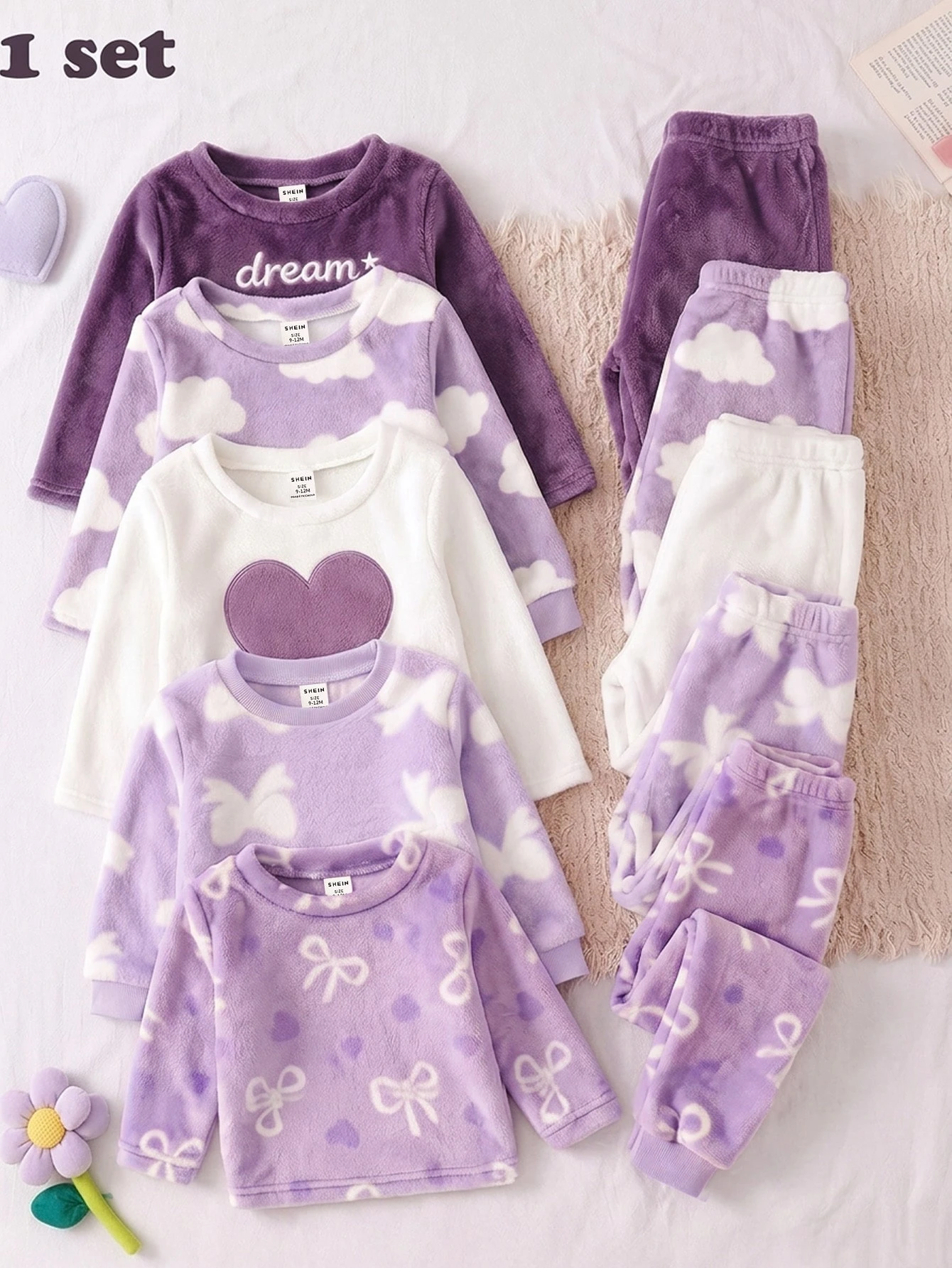 Ensemble 2 pièces pour bébé fille, style coréen doux, imprimé nœud rose, en — vue 2