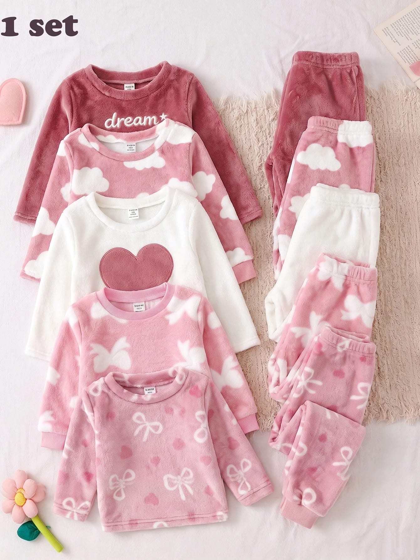 Ensemble 2 pièces pour bébé fille, style coréen doux, imprimé nœud rose, en
