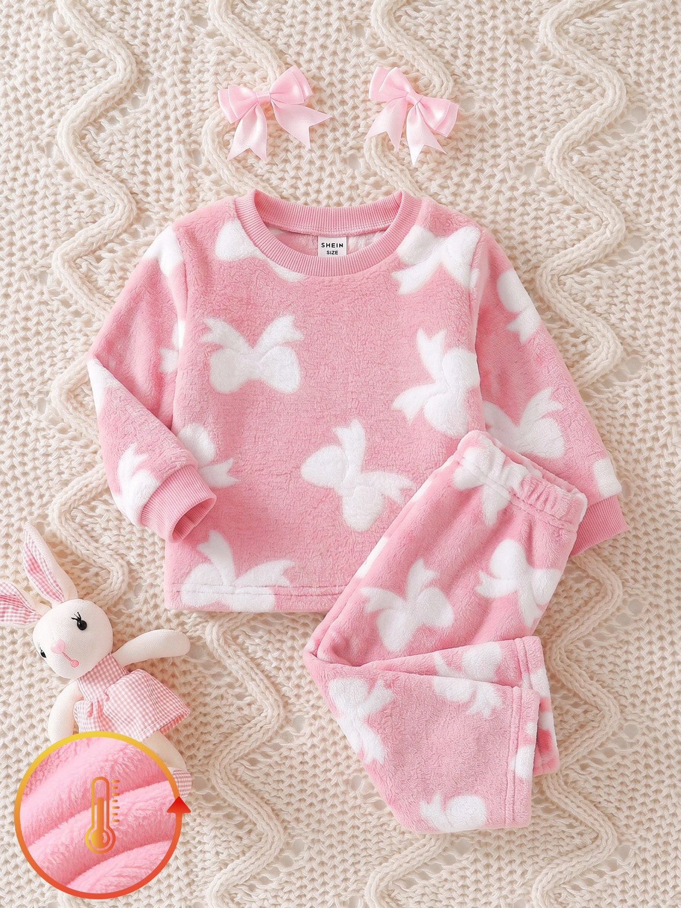 Ensemble 2 pièces pour bébé fille, style coréen doux, imprimé nœud rose, en — vue 5