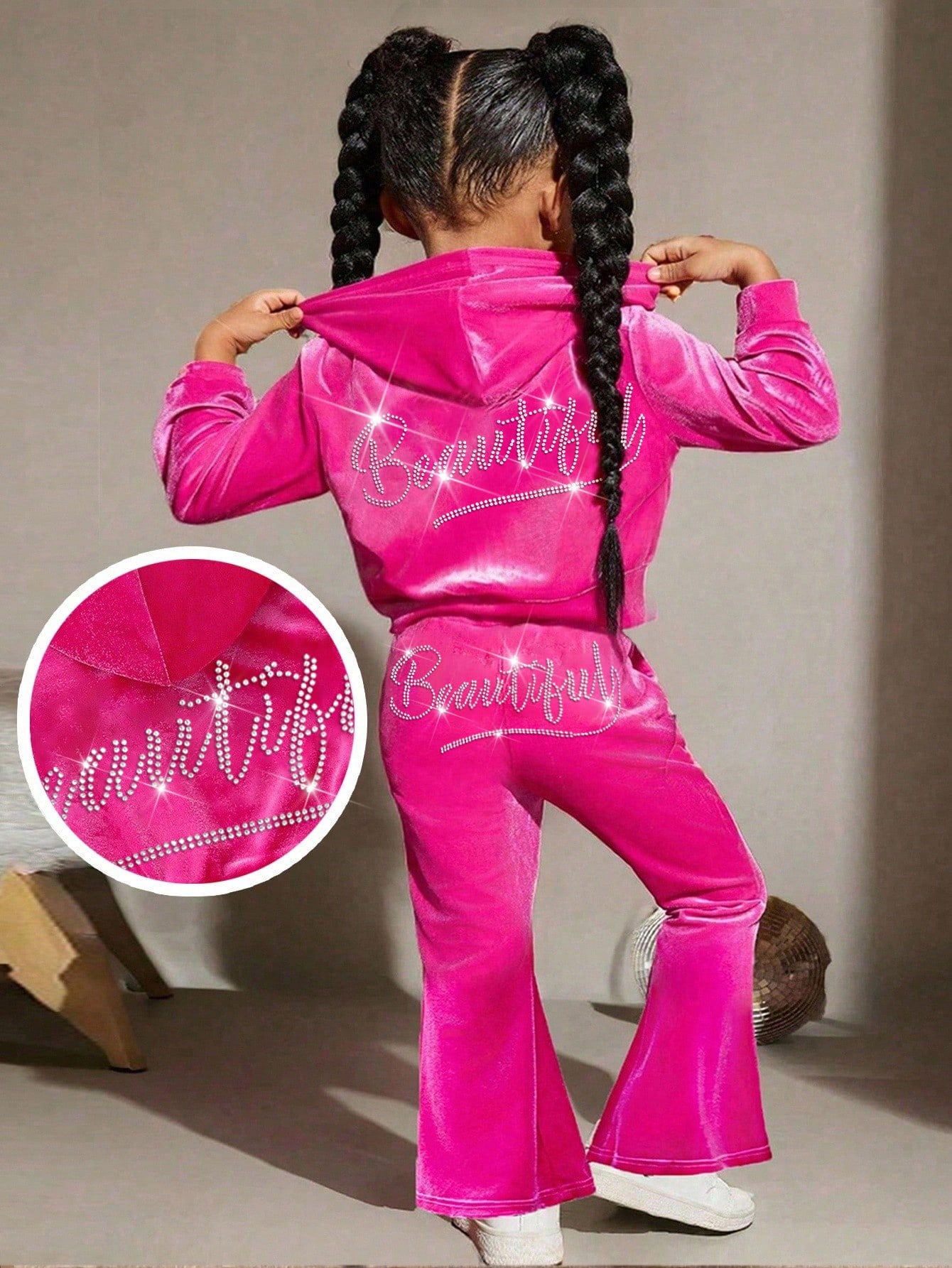 Ensemble Sweat-shirt à capuche décontracté pour bébé fille, couleur unie à manches — vue 7