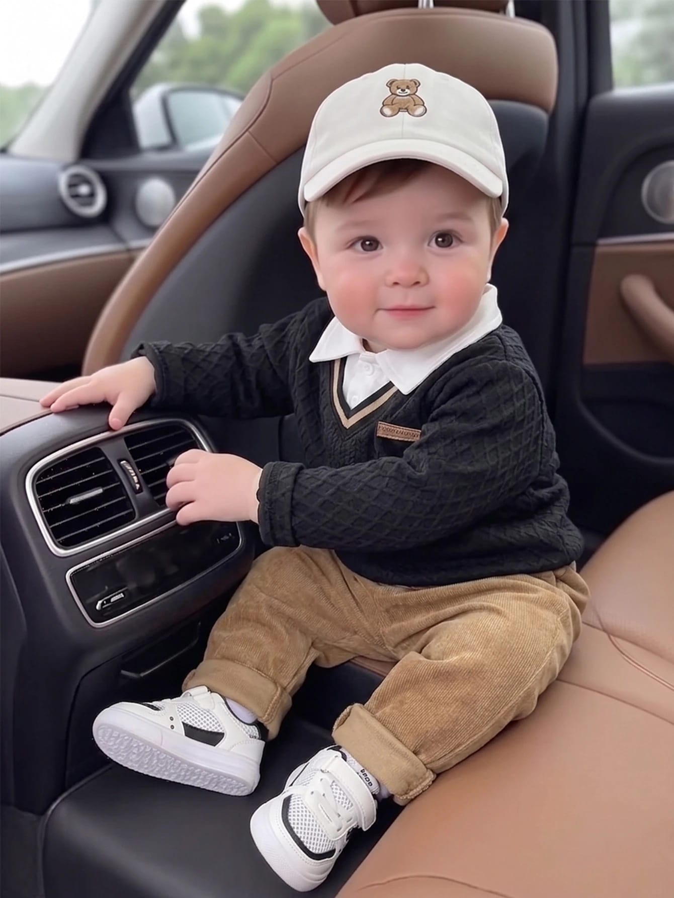 Ensemble 2 pièces polo et pantalon pour petit garçon, style preppy, noir et kaki