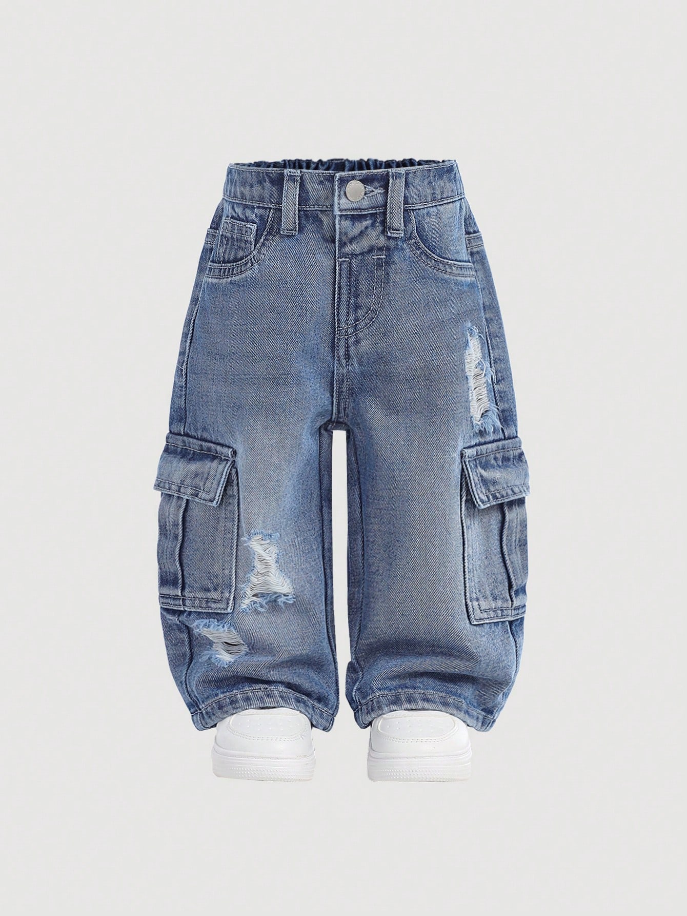 Jeans cargo amples en denim lavé avec poches camouflage cool pour garçons. — vue 3