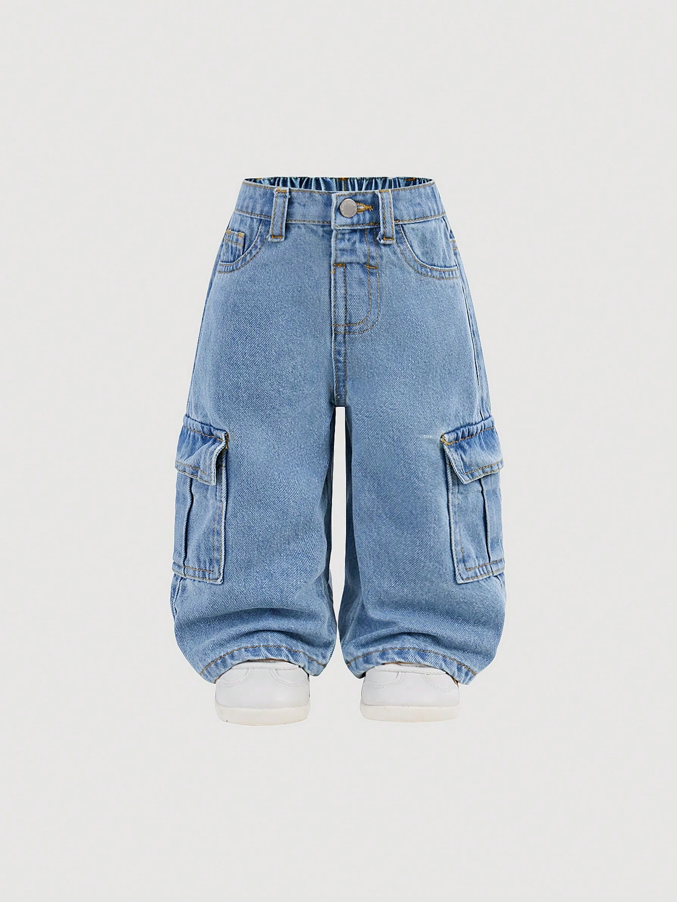 Jeans cargo amples en denim lavé avec poches camouflage cool pour garçons. — vue 4