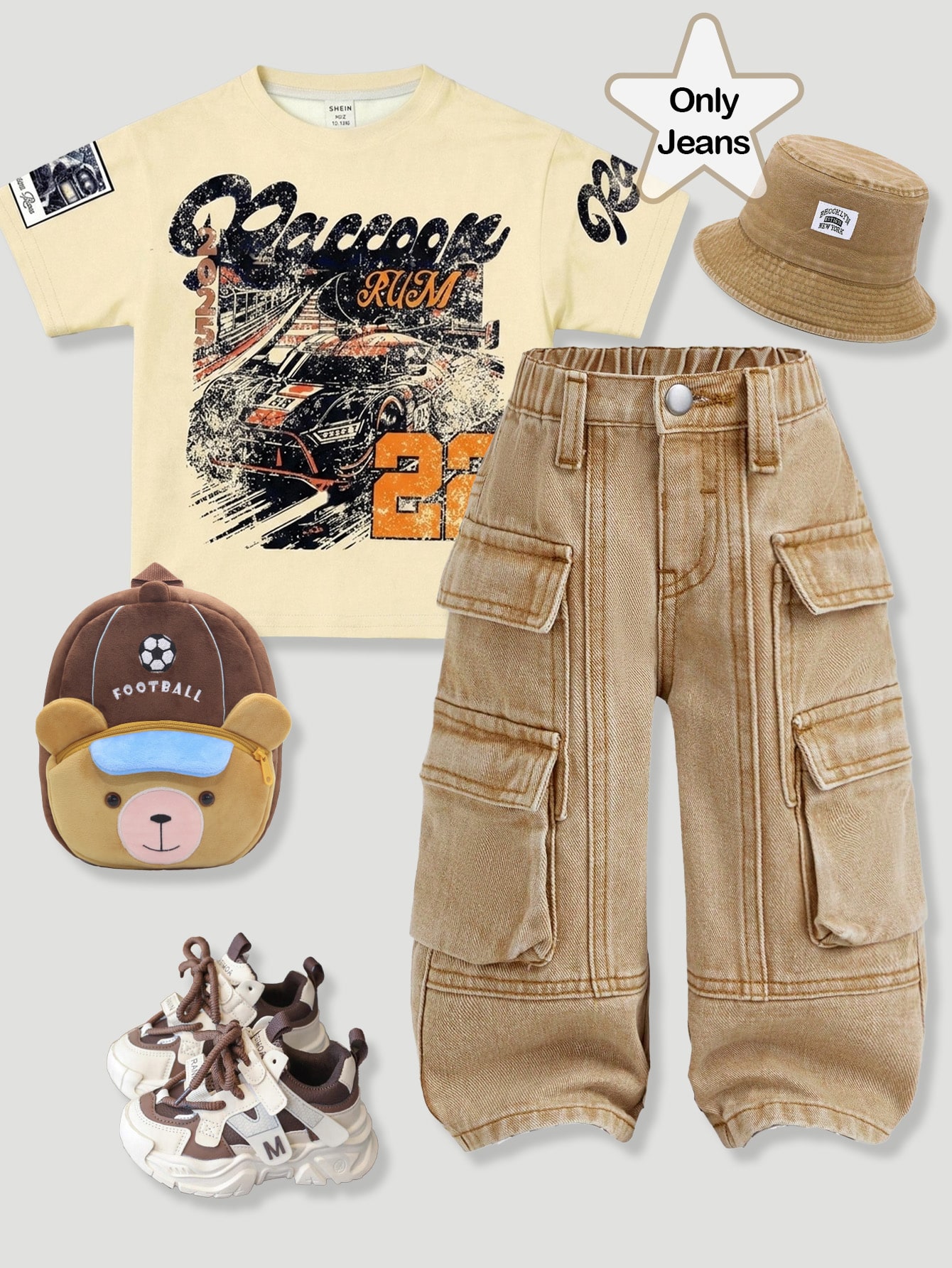 Jeans cargo amples en denim lavé avec poches camouflage cool pour garçons. — vue 2