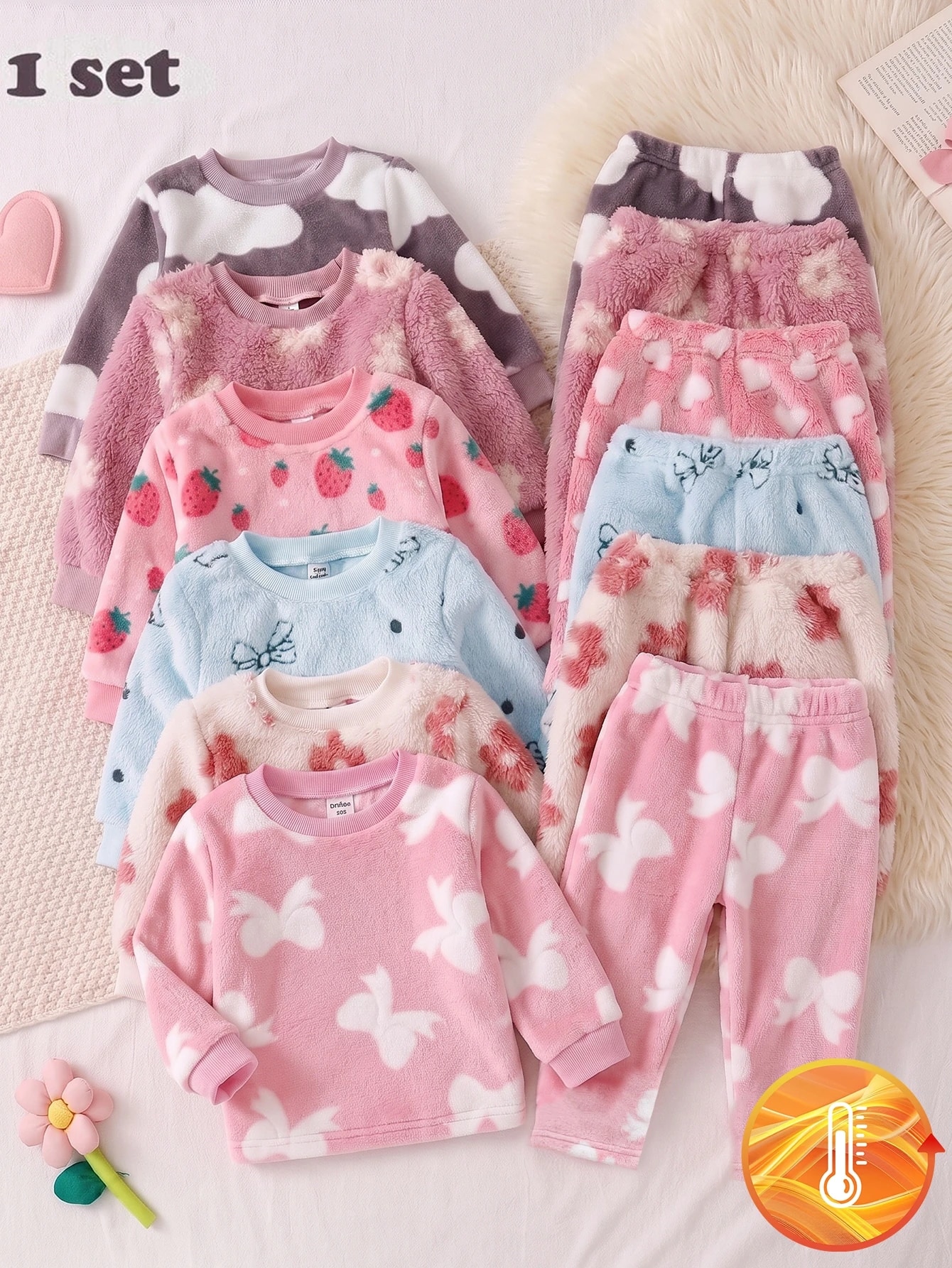 Ensemble 2 pièces pour bébé fille, style coréen doux, imprimé nœud rose, en — vue 11