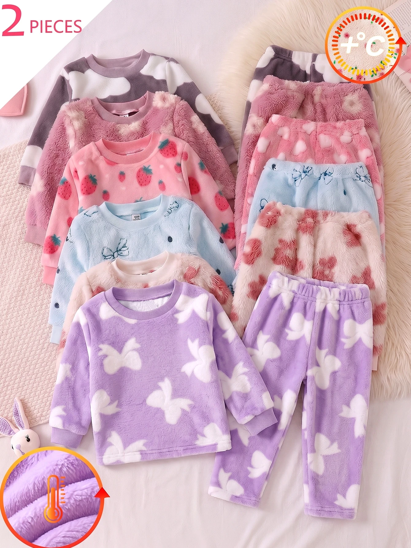 Ensemble 2 pièces pour bébé fille, style coréen doux, imprimé nœud rose, en — vue 12