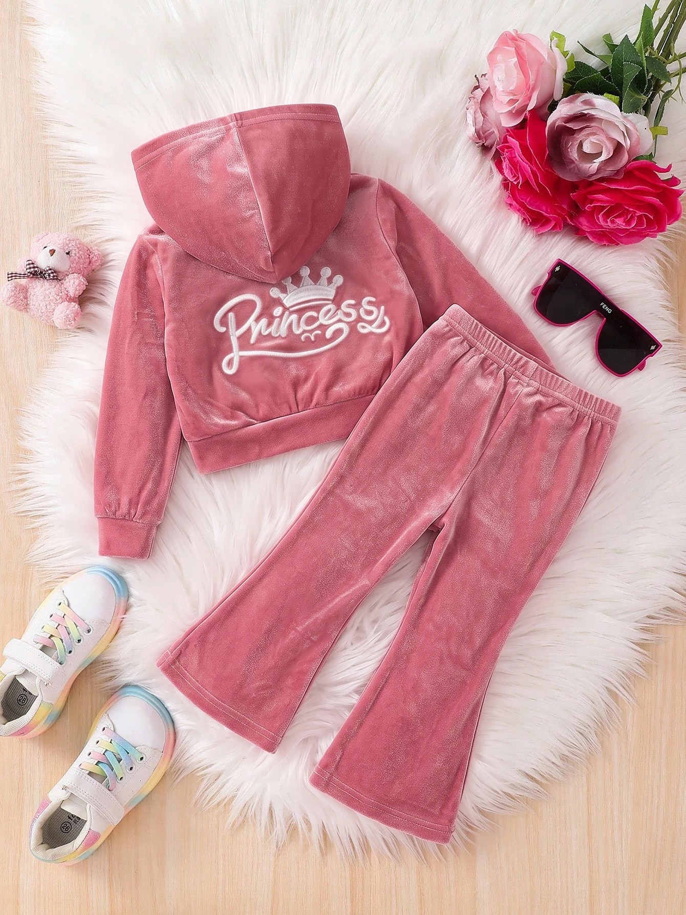 2 pièces Ensemble mode et mignon pour bébé fille, sweat-shirt à capuche en velours — vue 5