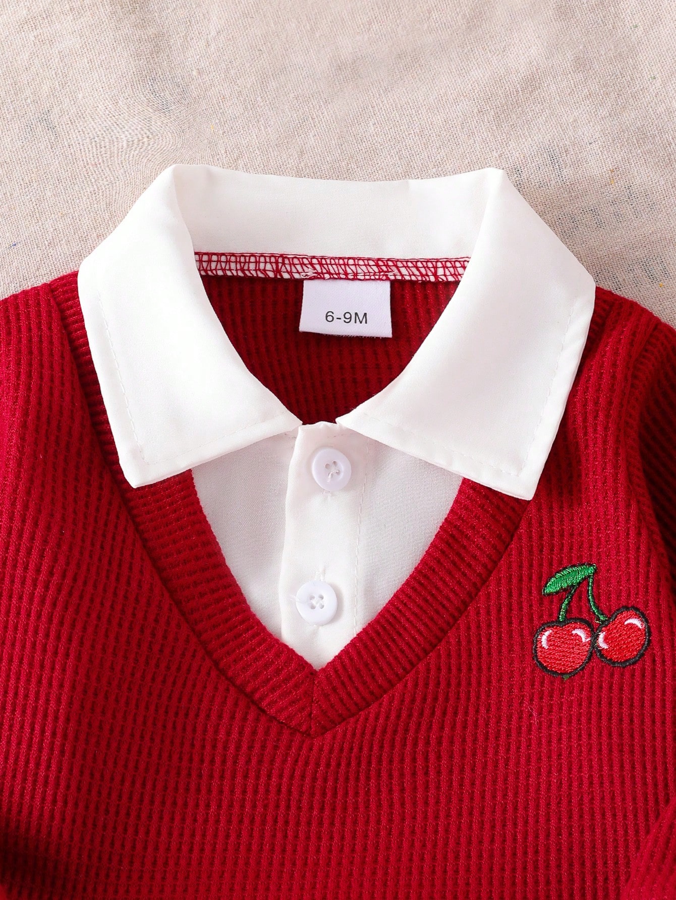 Ensemble 2 pièces pour bébé fille - Top à col chemise blocs de couleurs avec broderie — vue 5