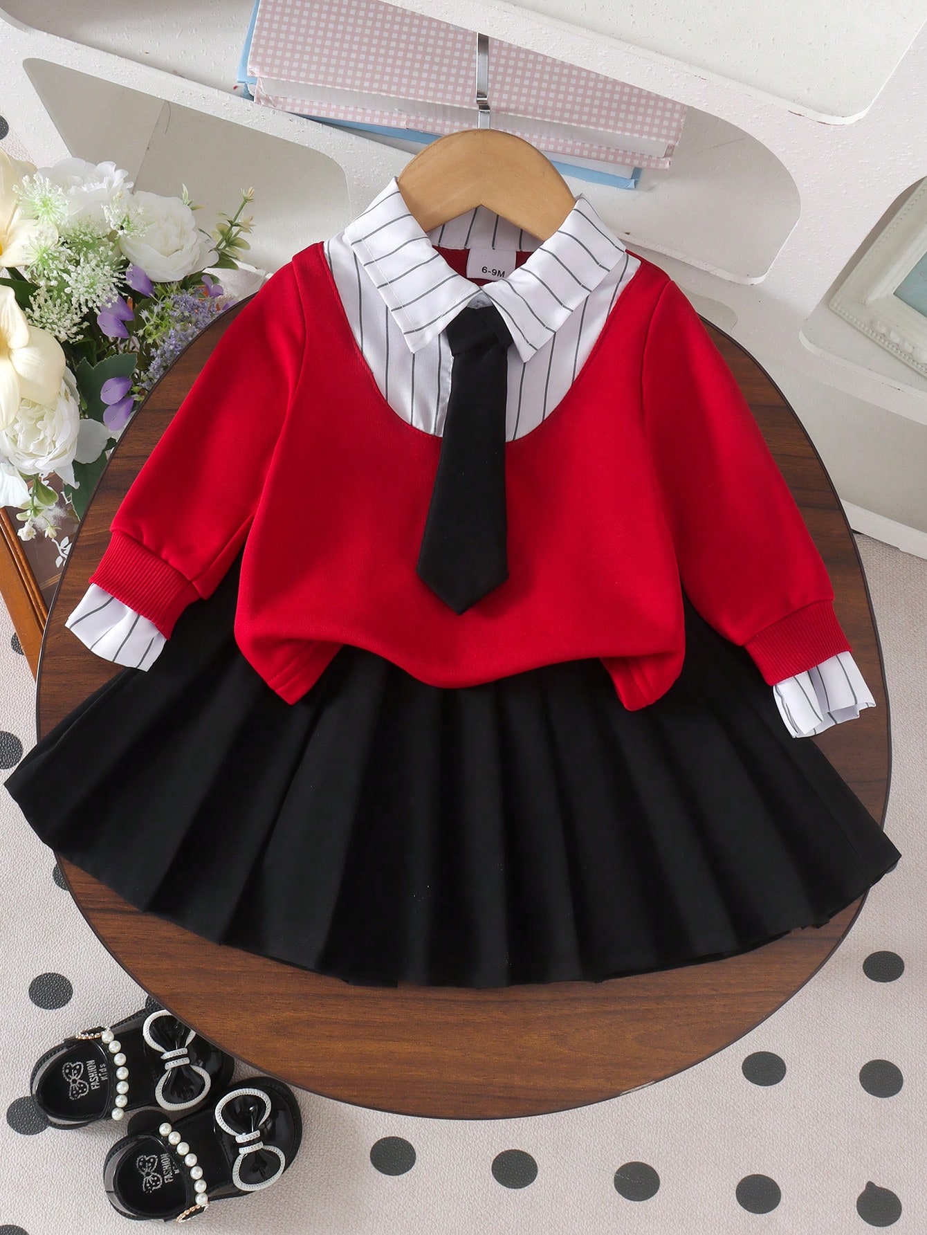Ensemble Bébé Fille Style Académique 2 en 1 Sweat-shirt-shirt à Manches Longues avec Col — vue 2