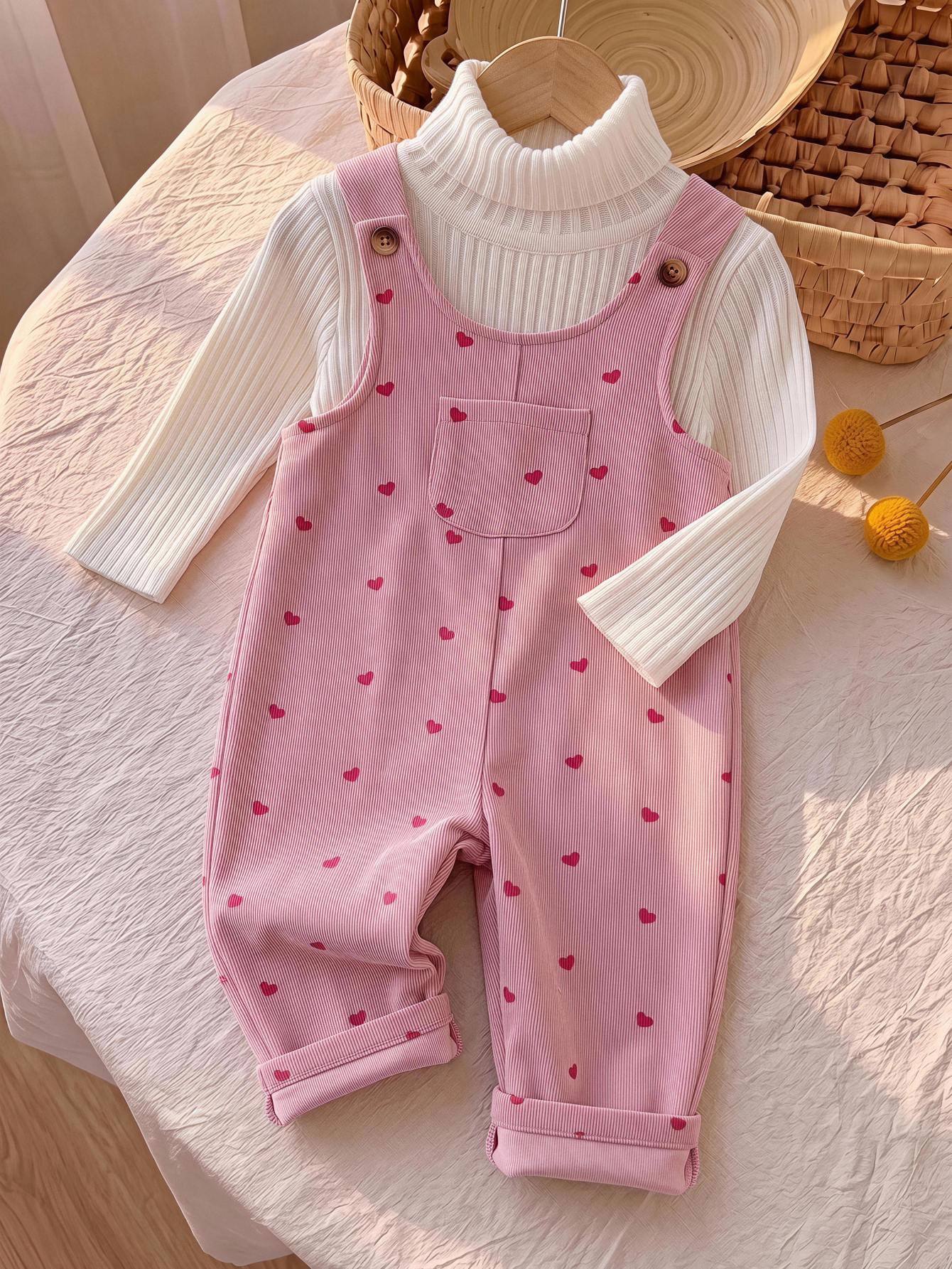Combinaison d'automne rose avec broderie nœud-en-ciel, mignonne et polyvalente — vue 3
