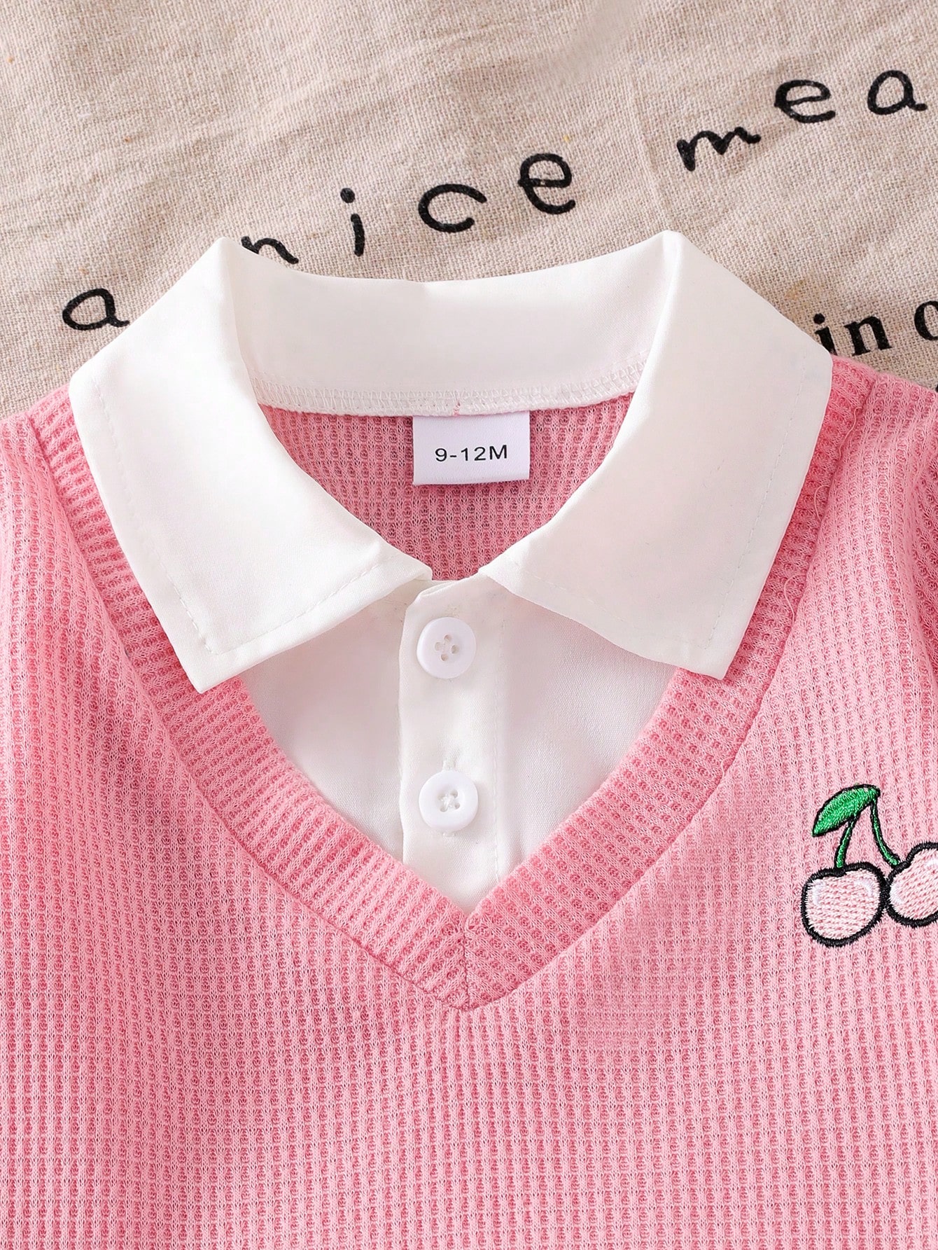 Ensemble 2 pièces pour bébé fille - Top à col chemise blocs de couleurs avec broderie — vue 6