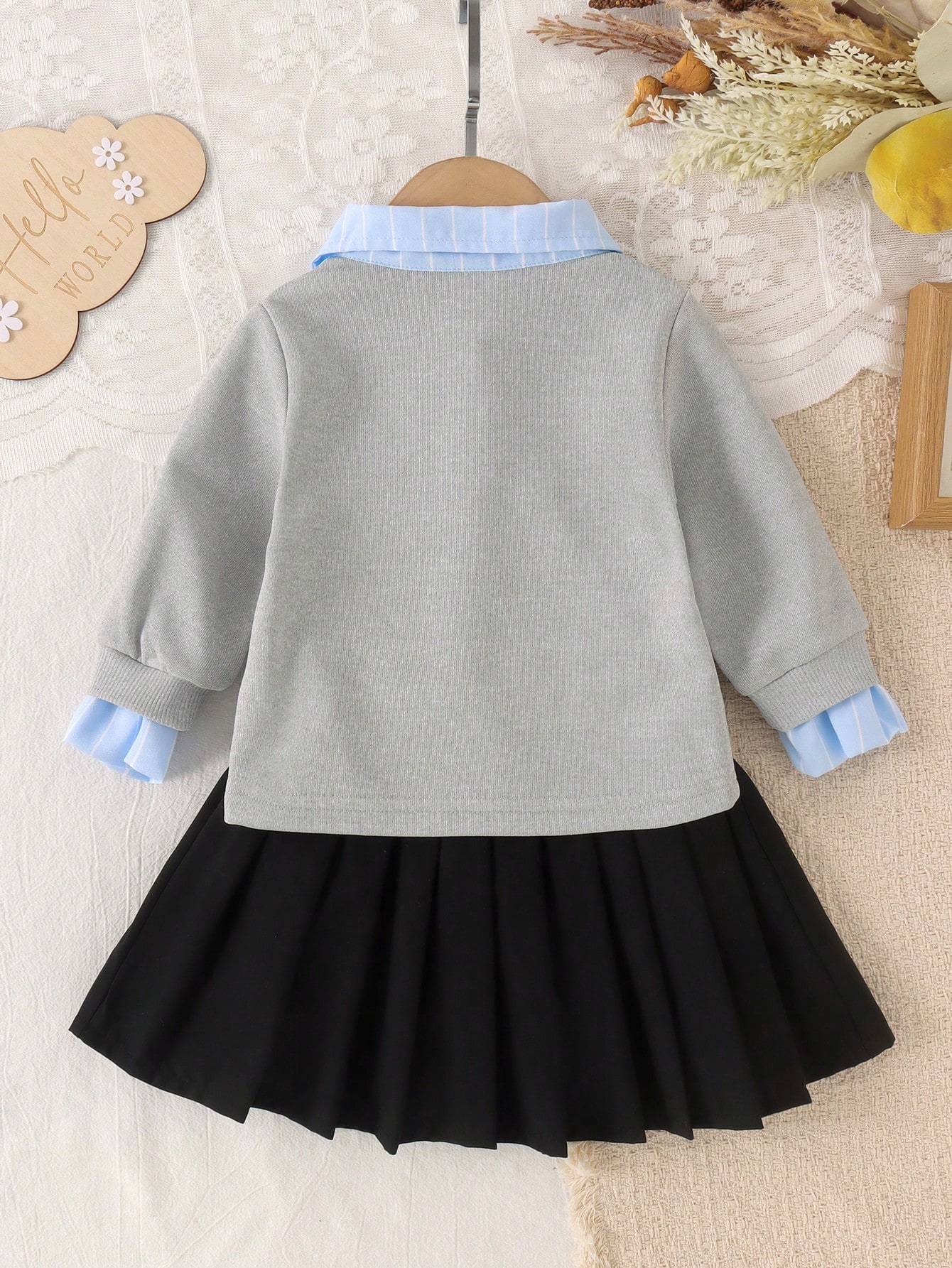 Ensemble Bébé Fille Style Académique 2 en 1 Sweat-shirt-shirt à Manches Longues avec Col — vue 5