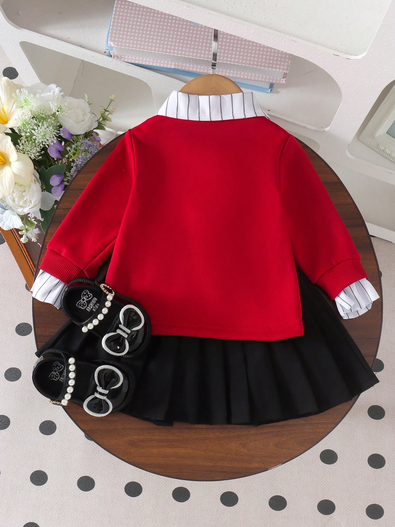 Ensemble Bébé Fille Style Académique 2 en 1 Sweat-shirt-shirt à Manches Longues avec Col — vue 4