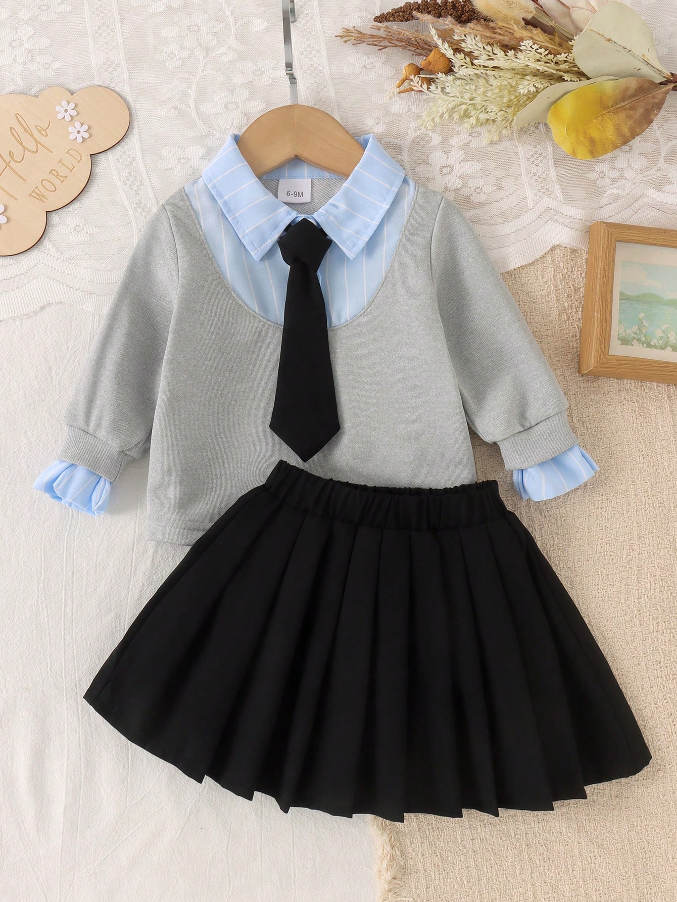 Ensemble Bébé Fille Style Académique 2 en 1 Sweat-shirt-shirt à Manches Longues avec Col — vue 7