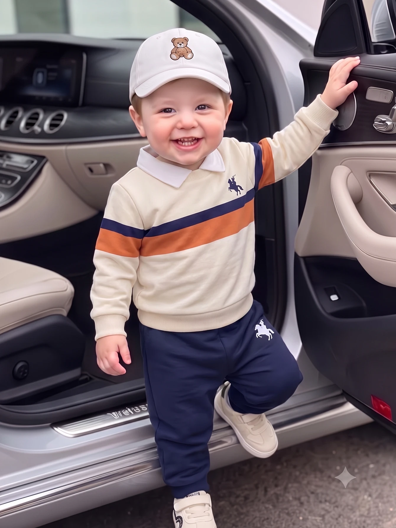 Ensemble de sweatshirt à col polo avec lettres brodées et pantalon de survêtement — vue 2