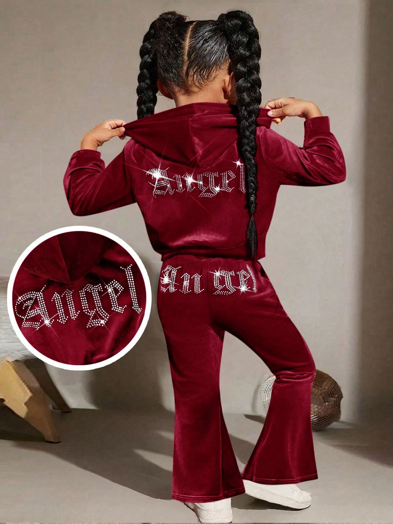 2 pièces Ensemble mode et mignon pour bébé fille, sweat-shirt à capuche en velours — vue 8