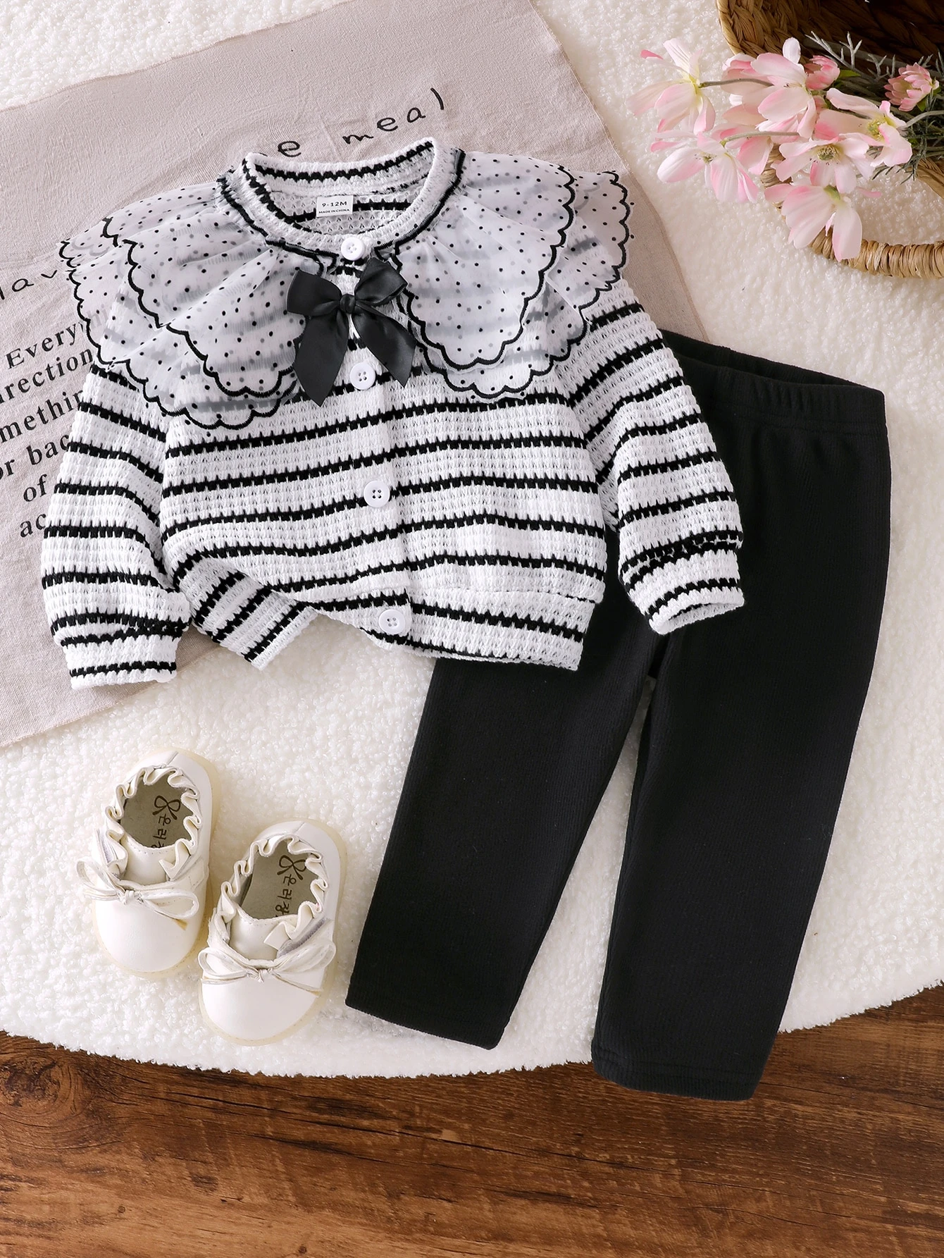 Enfant/Bébé (Fille) Ensemble 2 pièces avec cardigan à manches longues côtelé marron — vue 2