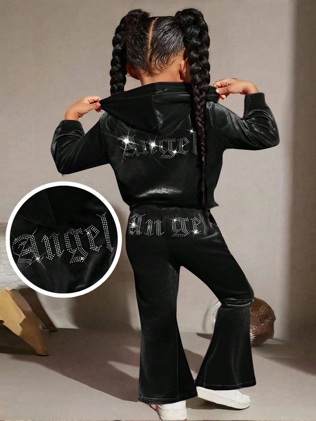 2 pièces Ensemble mode et mignon pour bébé fille, sweat-shirt à capuche en velours — vue 7