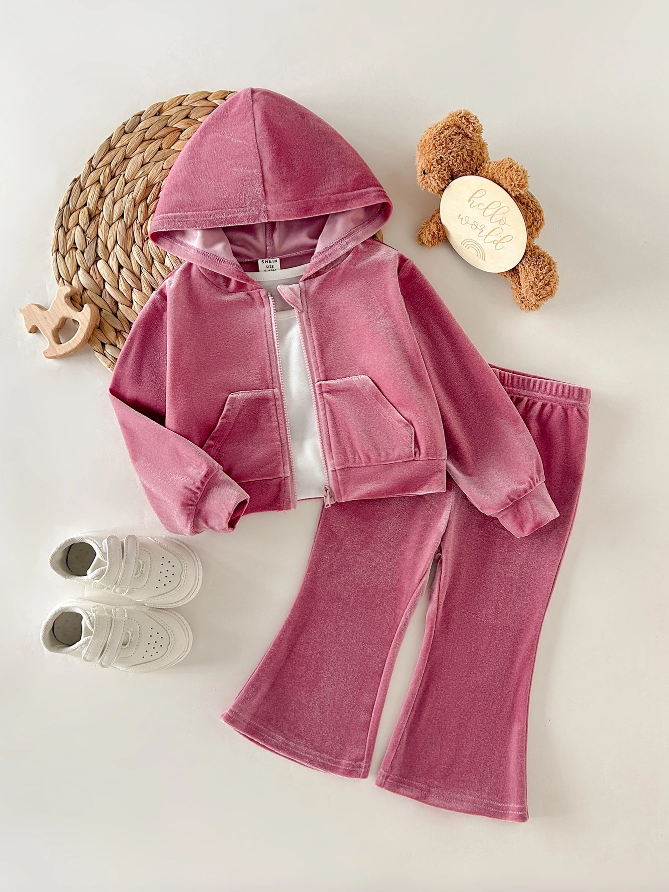 2 pièces Ensemble mode et mignon pour bébé fille, sweat-shirt à capuche en velours — vue 10