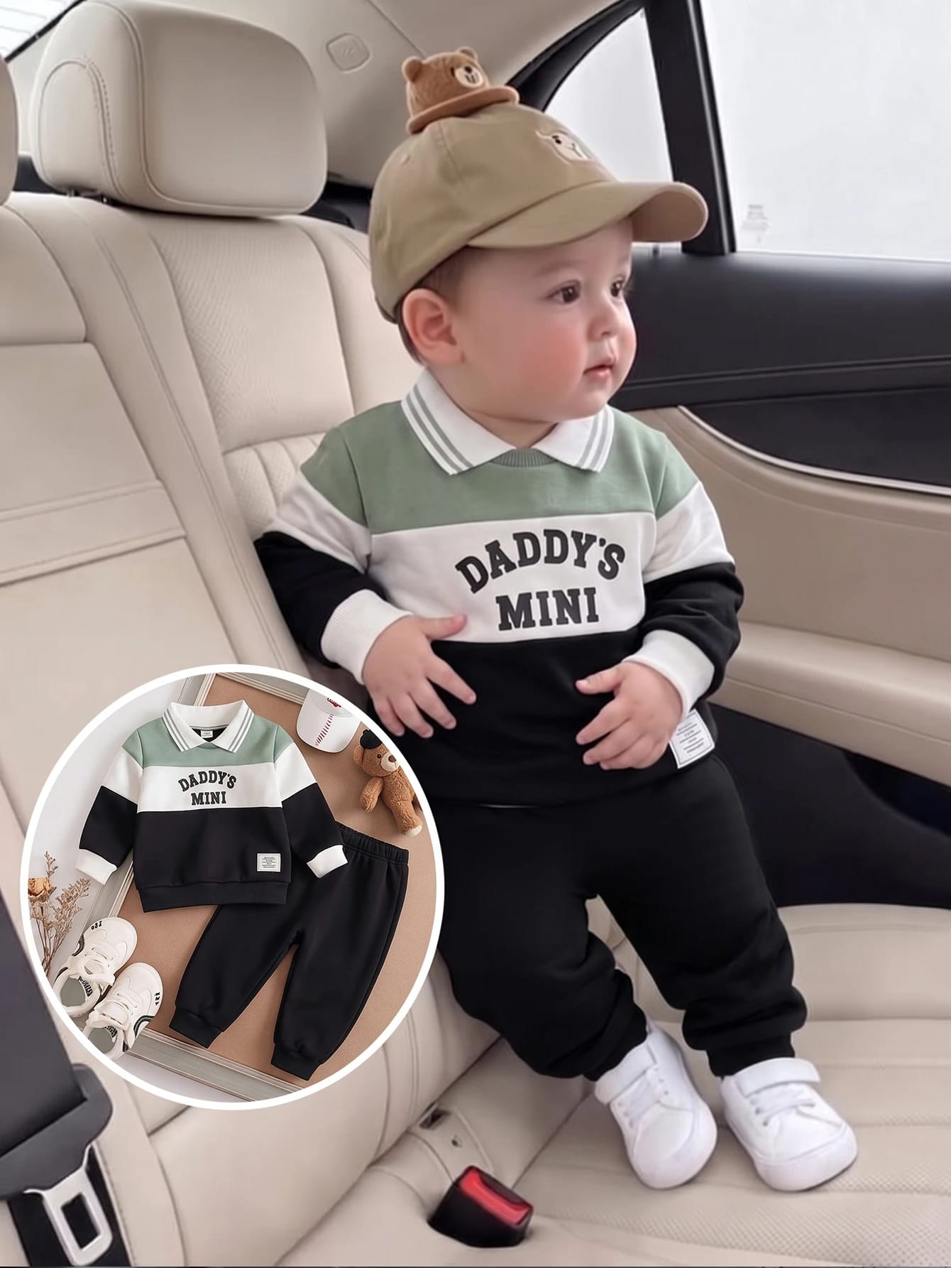 Ensemble de sweatshirt à col polo avec lettres brodées et pantalon de survêtement