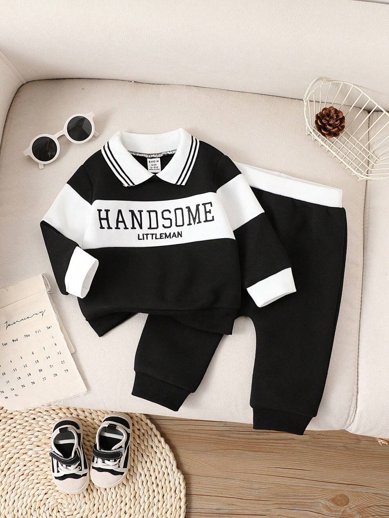 Ensemble de sweatshirt à col polo avec lettres brodées et pantalon de survêtement — vue 3