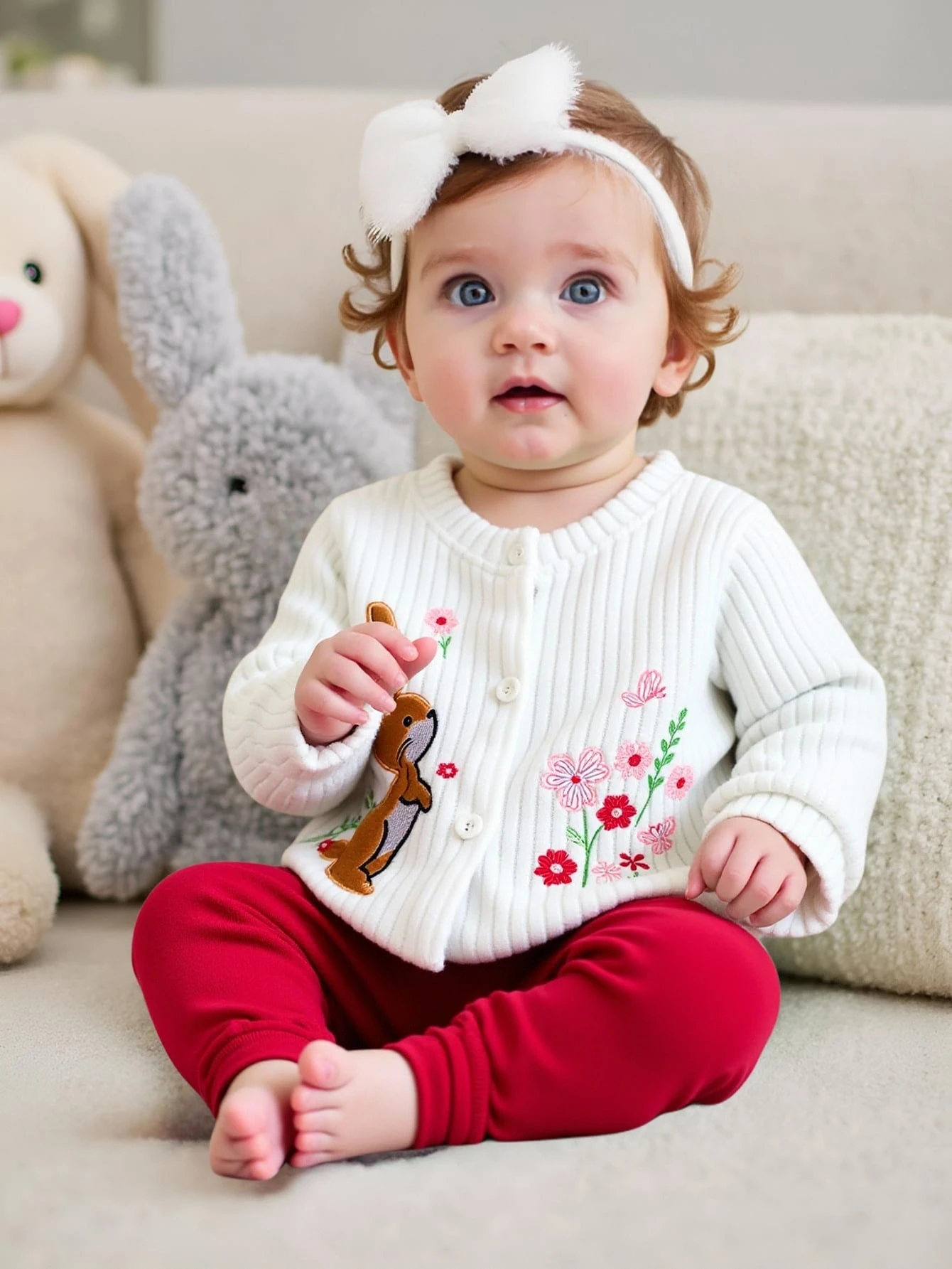 Enfant/Bébé (Fille) Ensemble 2 pièces avec cardigan à manches longues côtelé marron — vue 5