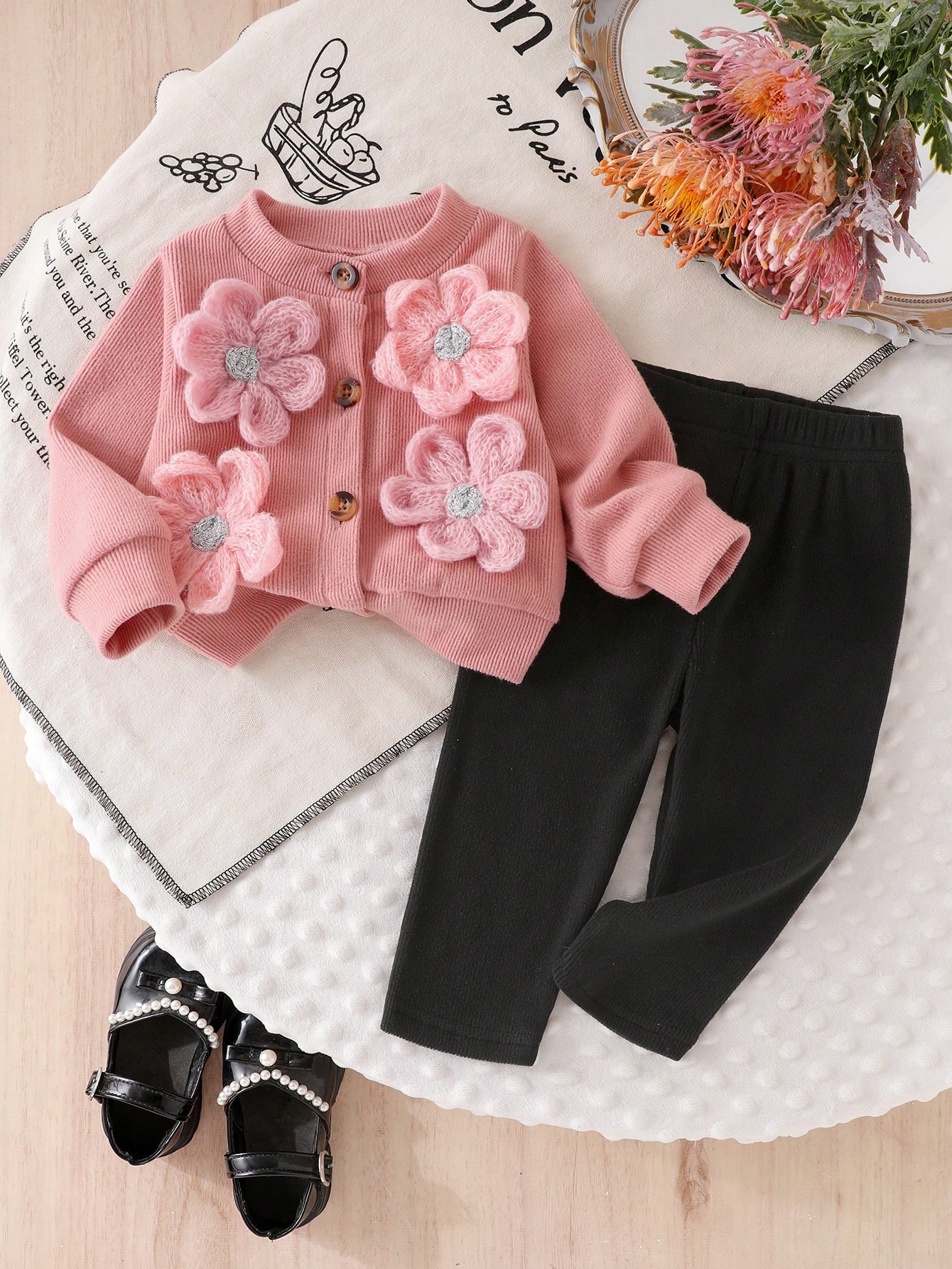 Enfant/Bébé (Fille) Ensemble 2 pièces avec cardigan à manches longues côtelé marron — vue 4