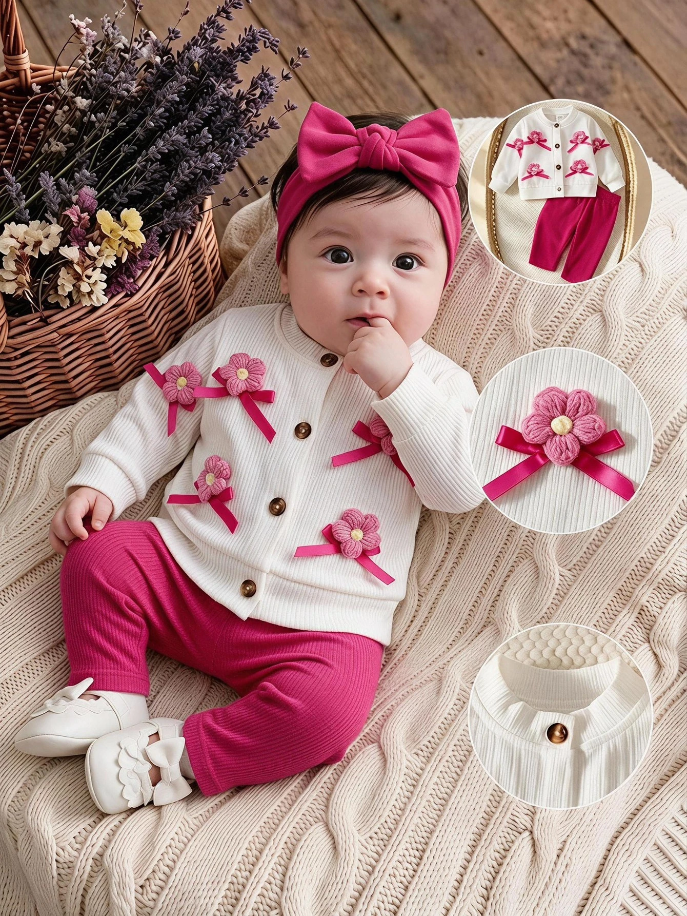 Enfant/Bébé (Fille) Ensemble 2 pièces avec cardigan à manches longues côtelé marron — vue 6