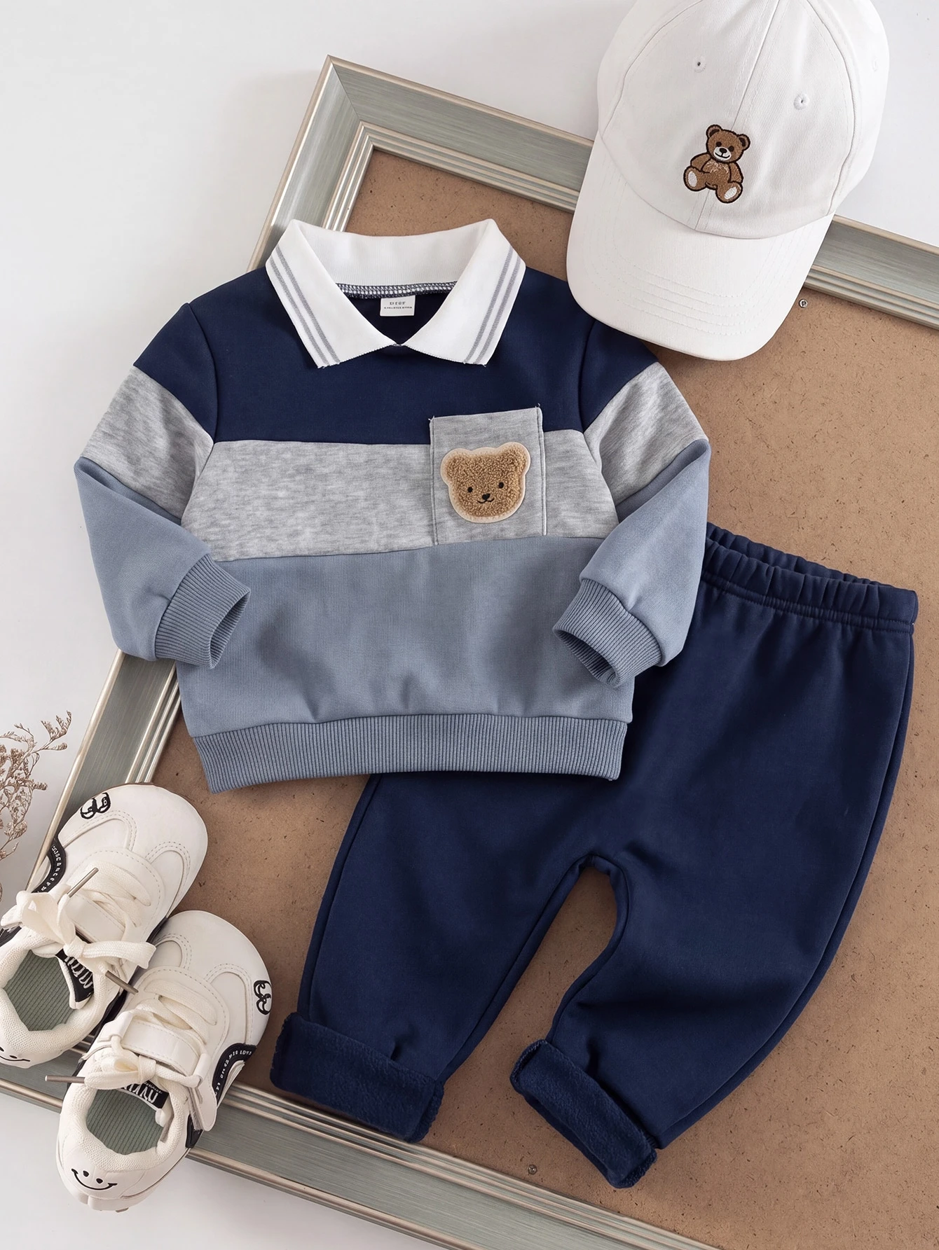 Ensemble de sweatshirt à col polo avec lettres brodées et pantalon de survêtement — vue 6