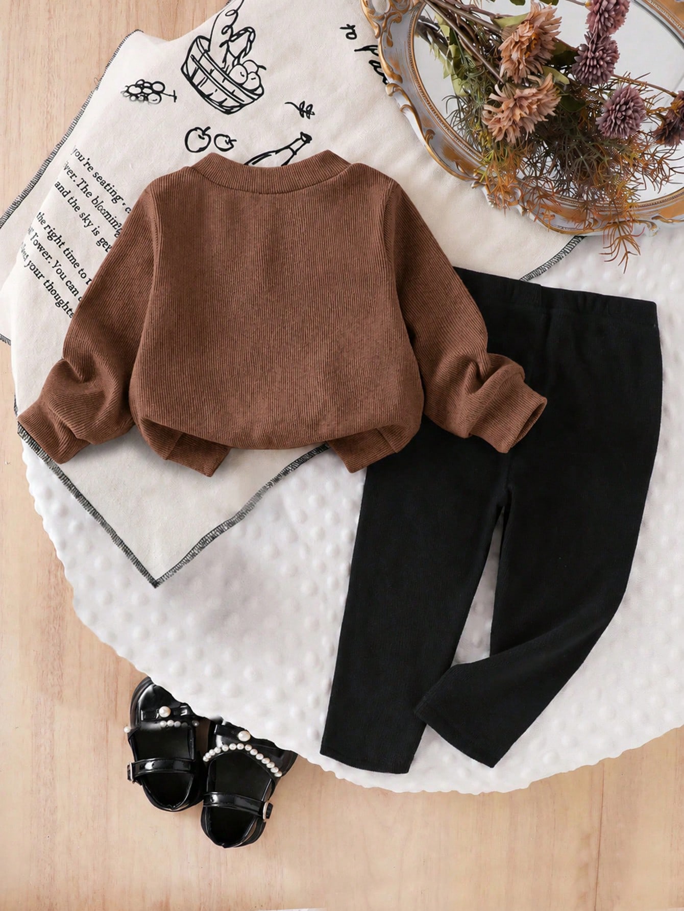 Enfant/Bébé (Fille) Ensemble 2 pièces avec cardigan à manches longues côtelé marron — vue 7