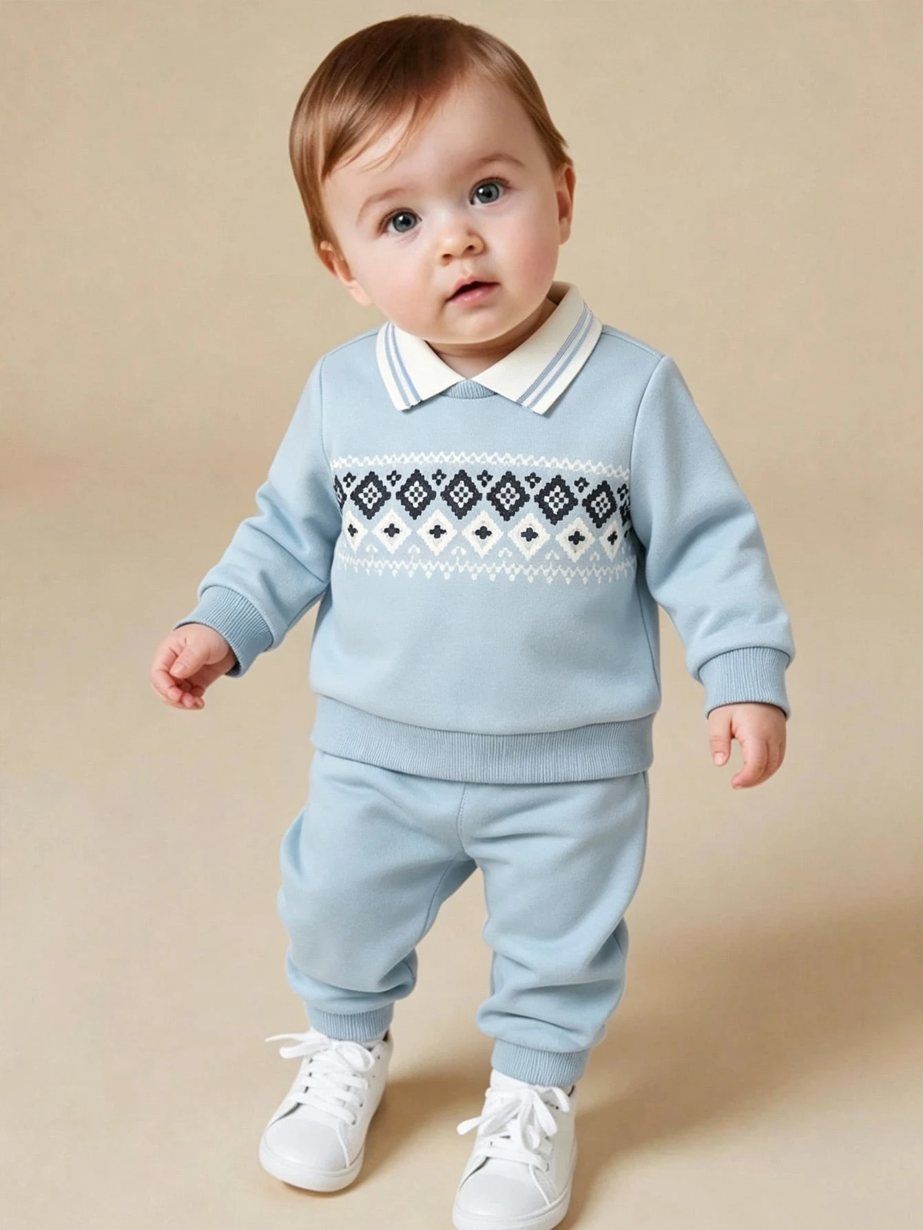 Ensemble de sweatshirt à col polo avec lettres brodées et pantalon de survêtement — vue 10