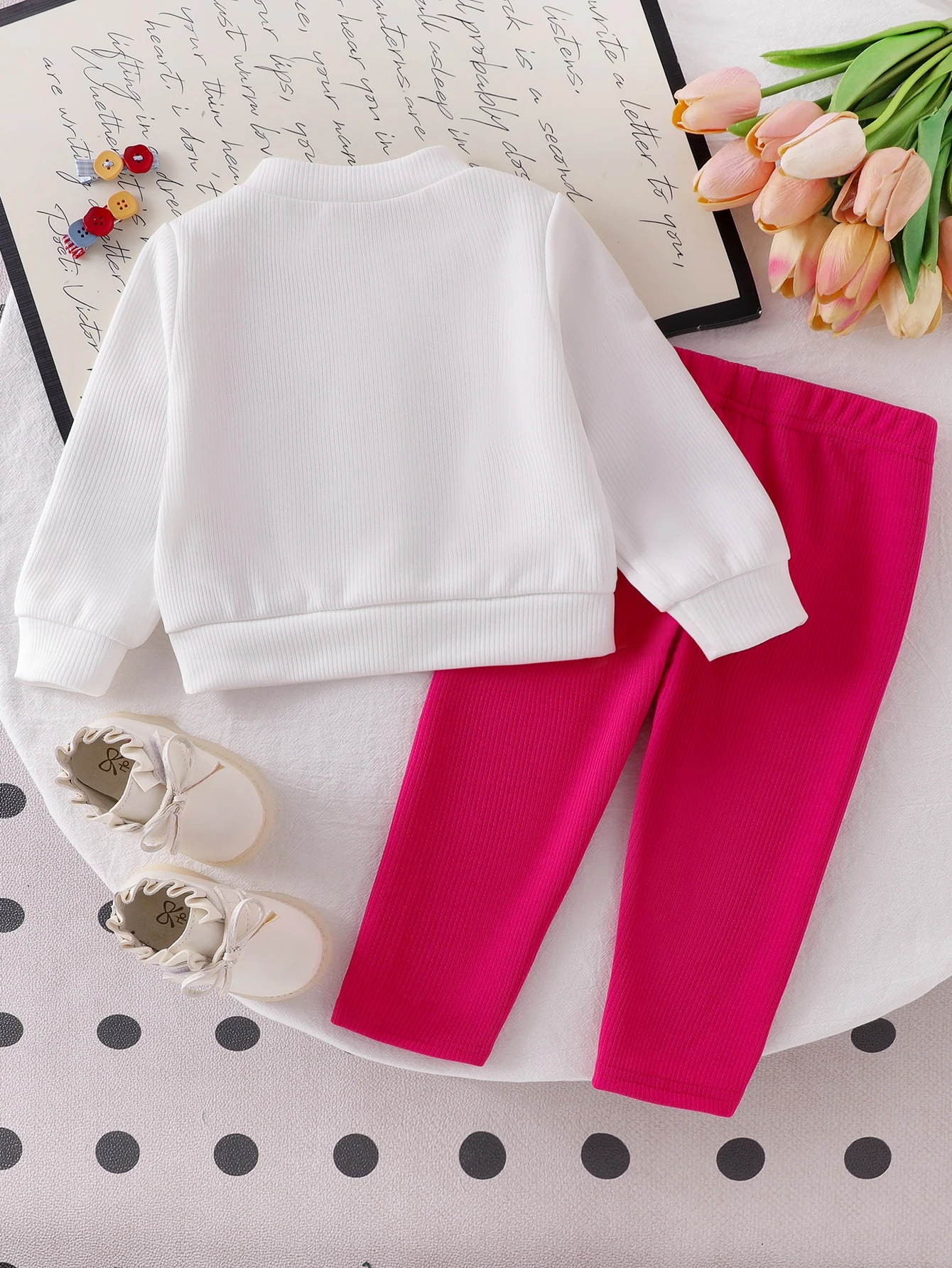 Enfant/Bébé (Fille) Ensemble 2 pièces avec cardigan à manches longues côtelé marron — vue 12