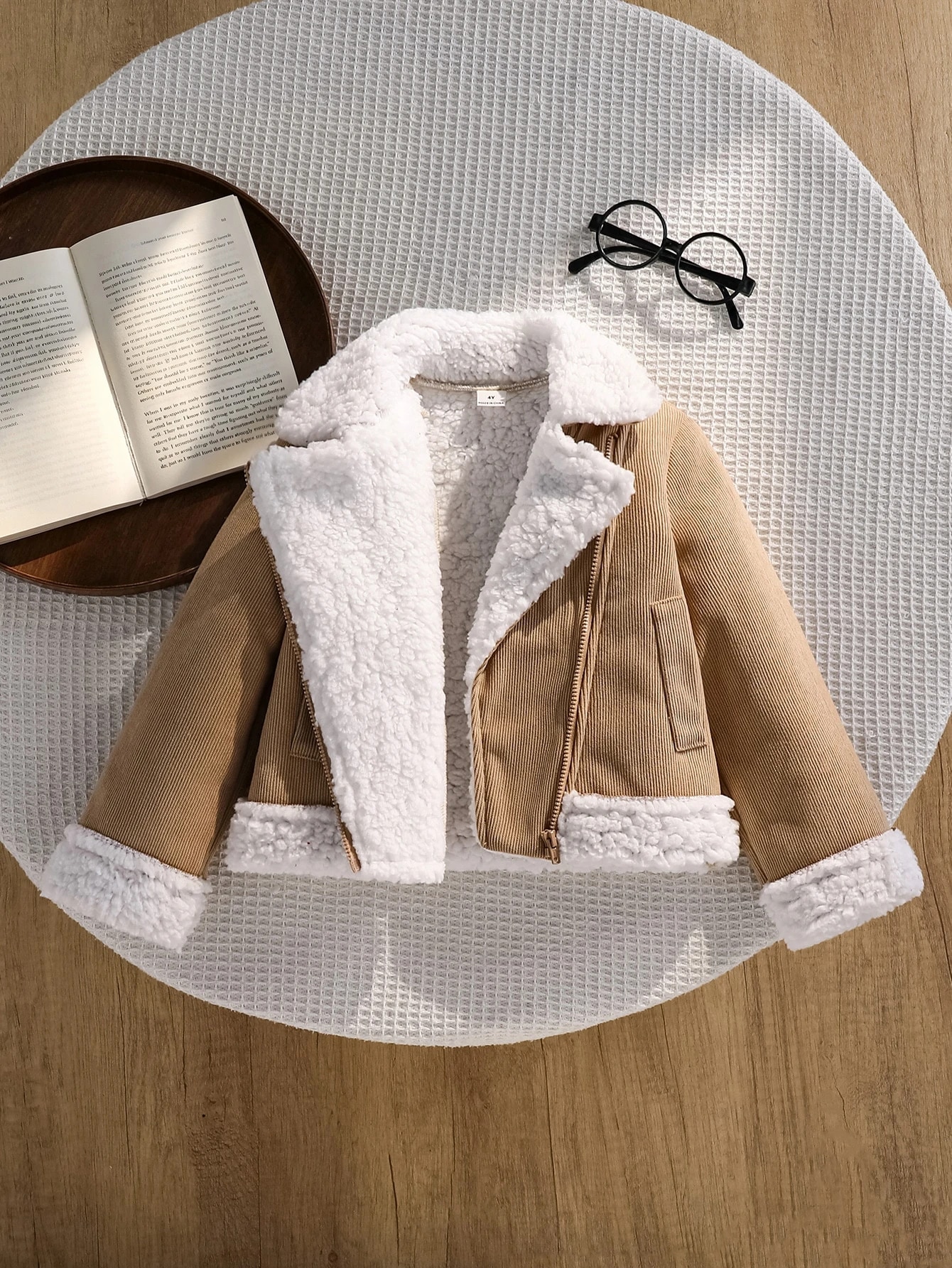 Veste composite en suédine blanche et mouton pour jeunes filles et bébés, avec — vue 3