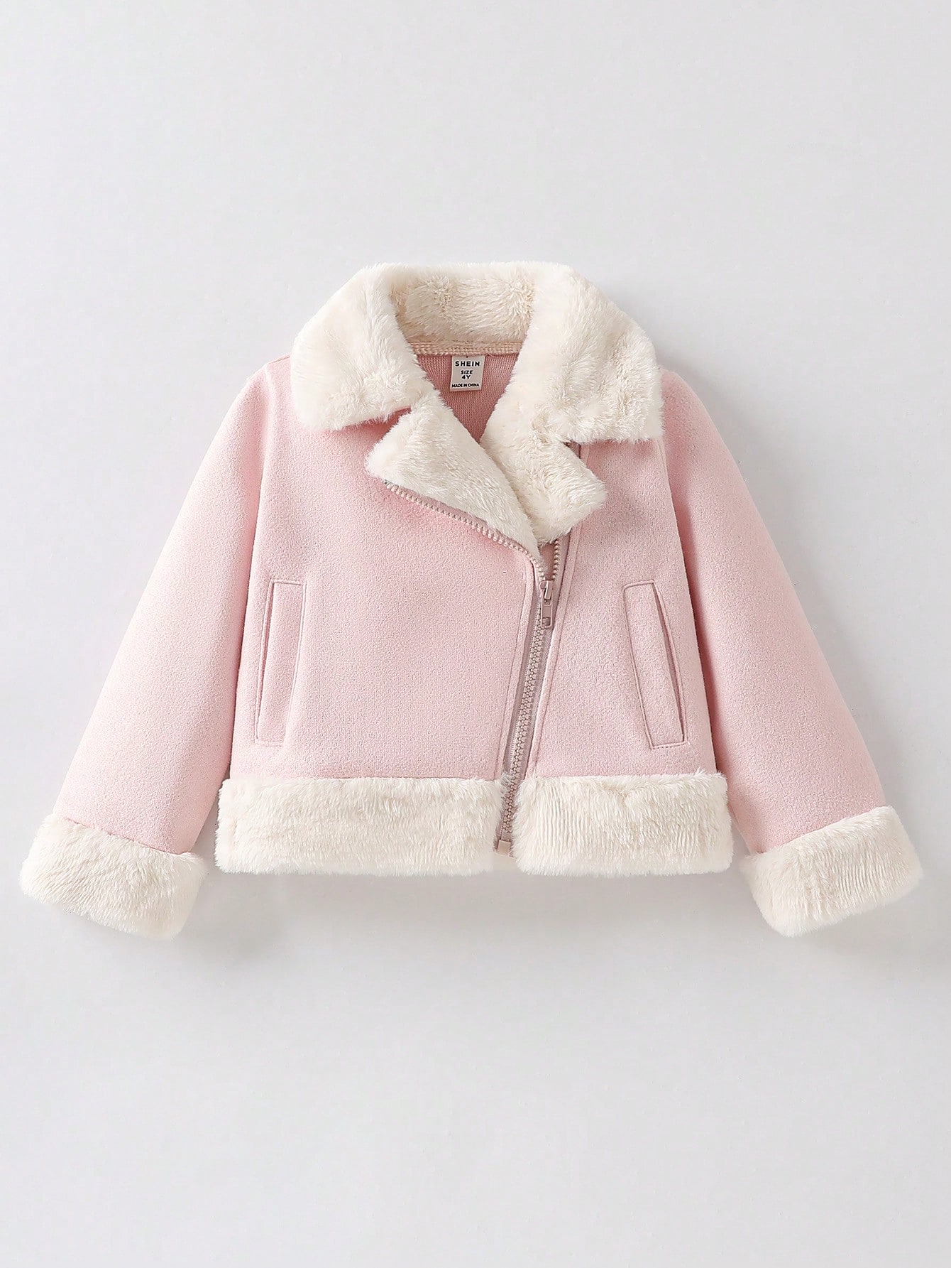 Veste composite en suédine blanche et mouton pour jeunes filles et bébés, avec — vue 5