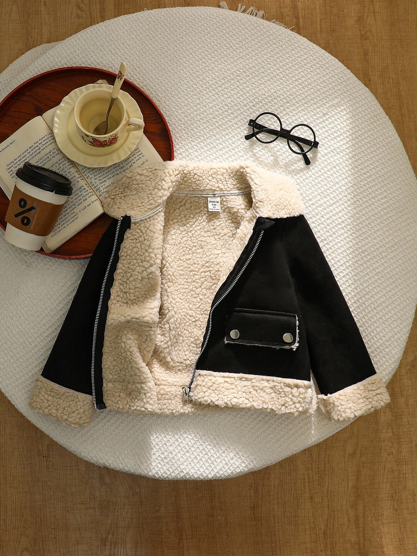 Veste composite en suédine blanche et mouton pour jeunes filles et bébés, avec