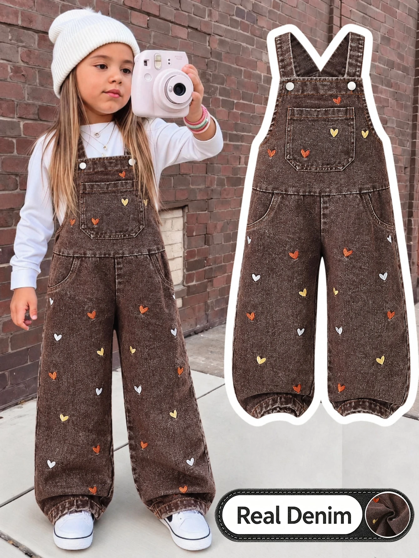 Genkimix Kids Salopette en jean pour filles, nouveau style toutes saisons, bleu — vue 3