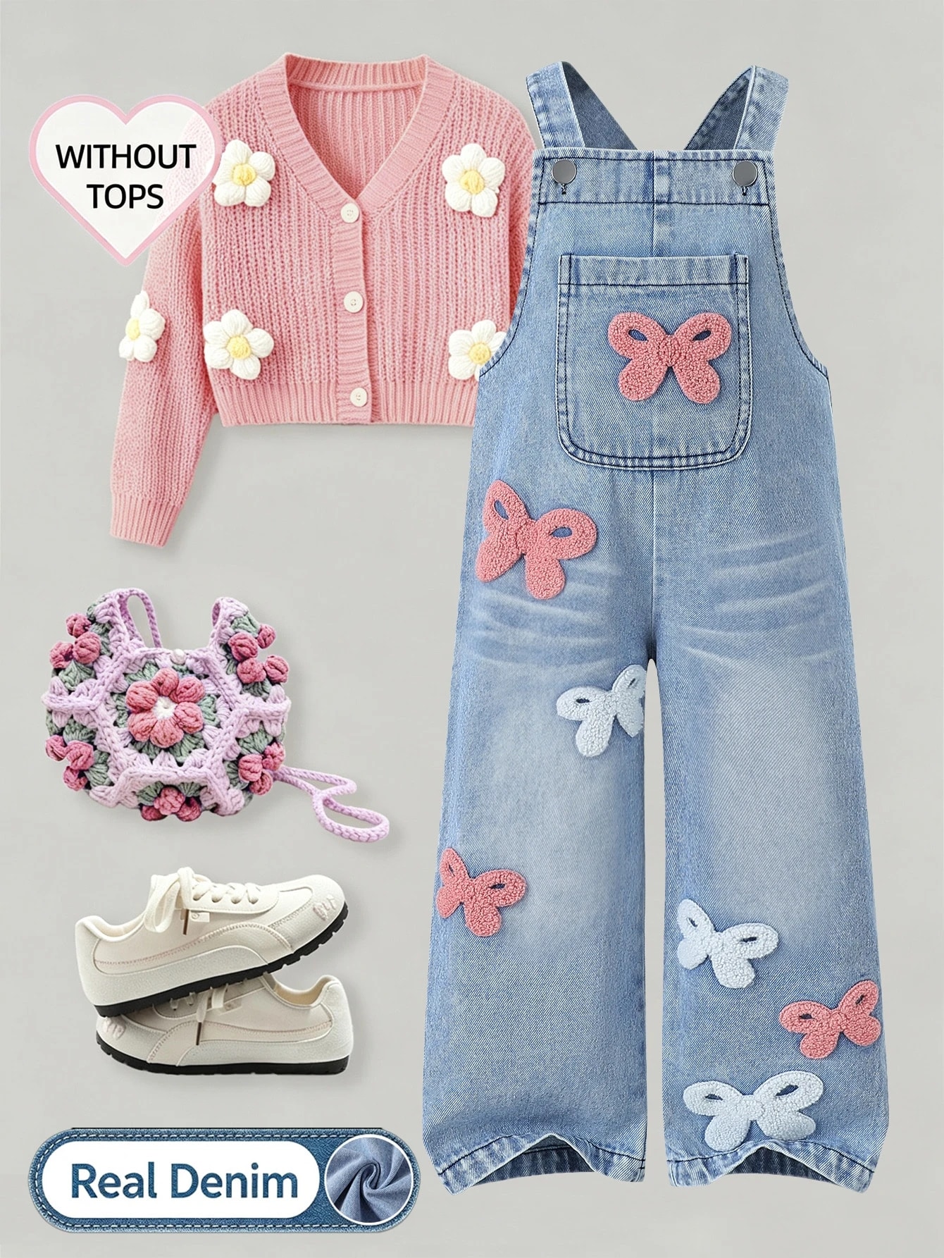 Genkimix Kids Salopette en jean pour filles, nouveau style toutes saisons, bleu — vue 2