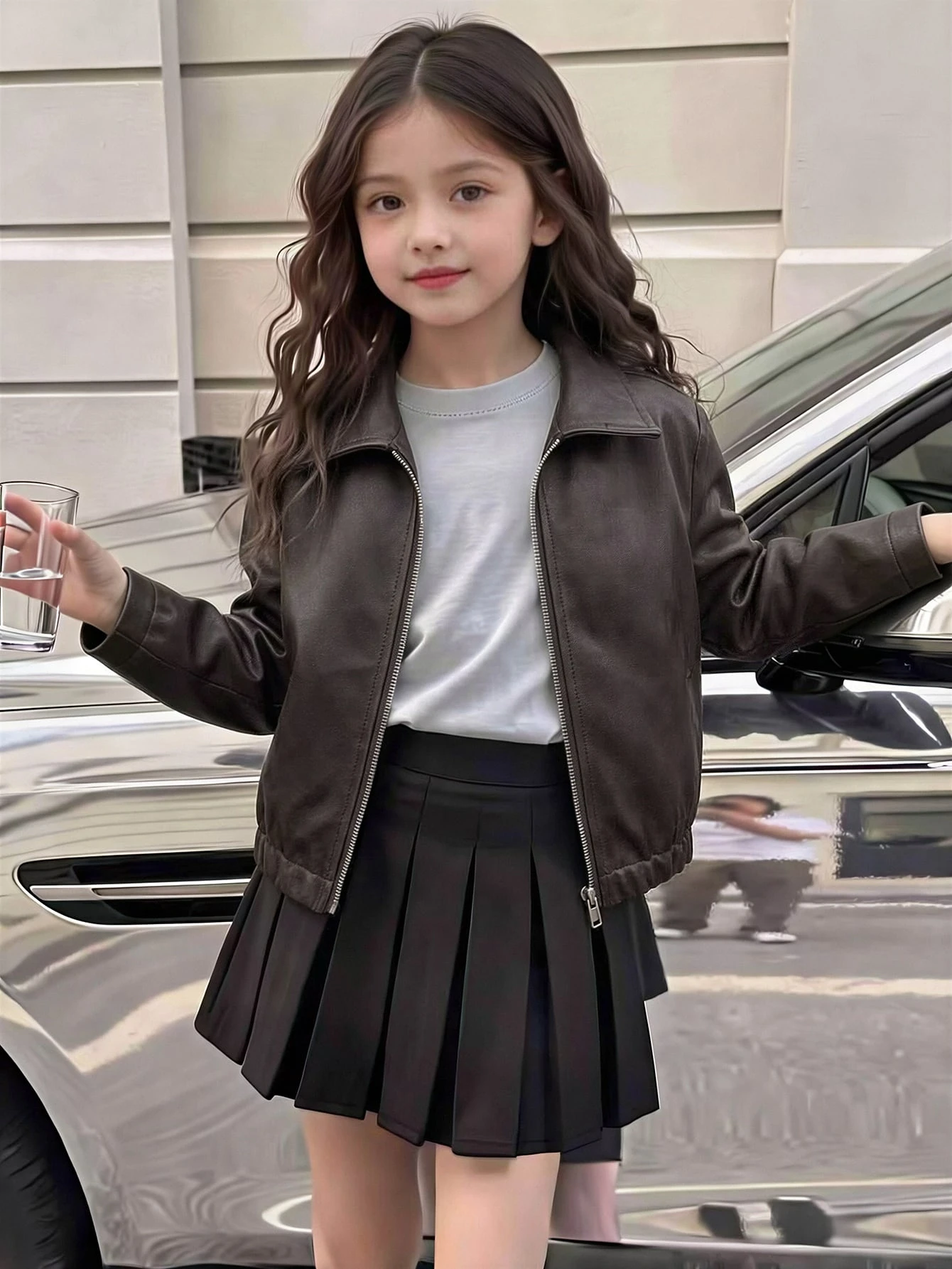 Veste composite en suédine blanche et mouton pour jeunes filles et bébés, avec — vue 2