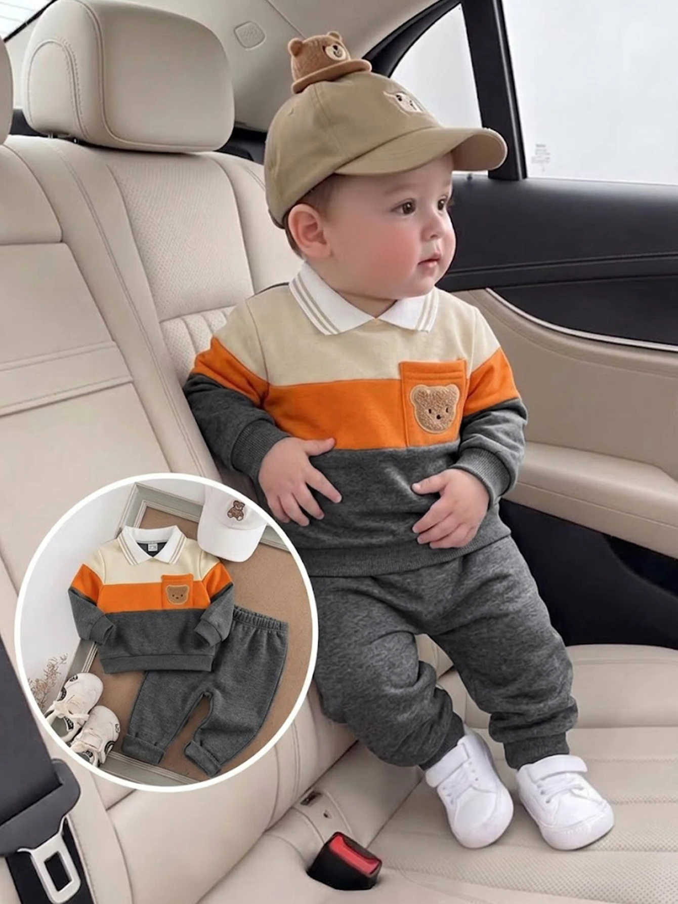 Ensemble de sweatshirt à col polo avec lettres brodées et pantalon de survêtement — vue 8