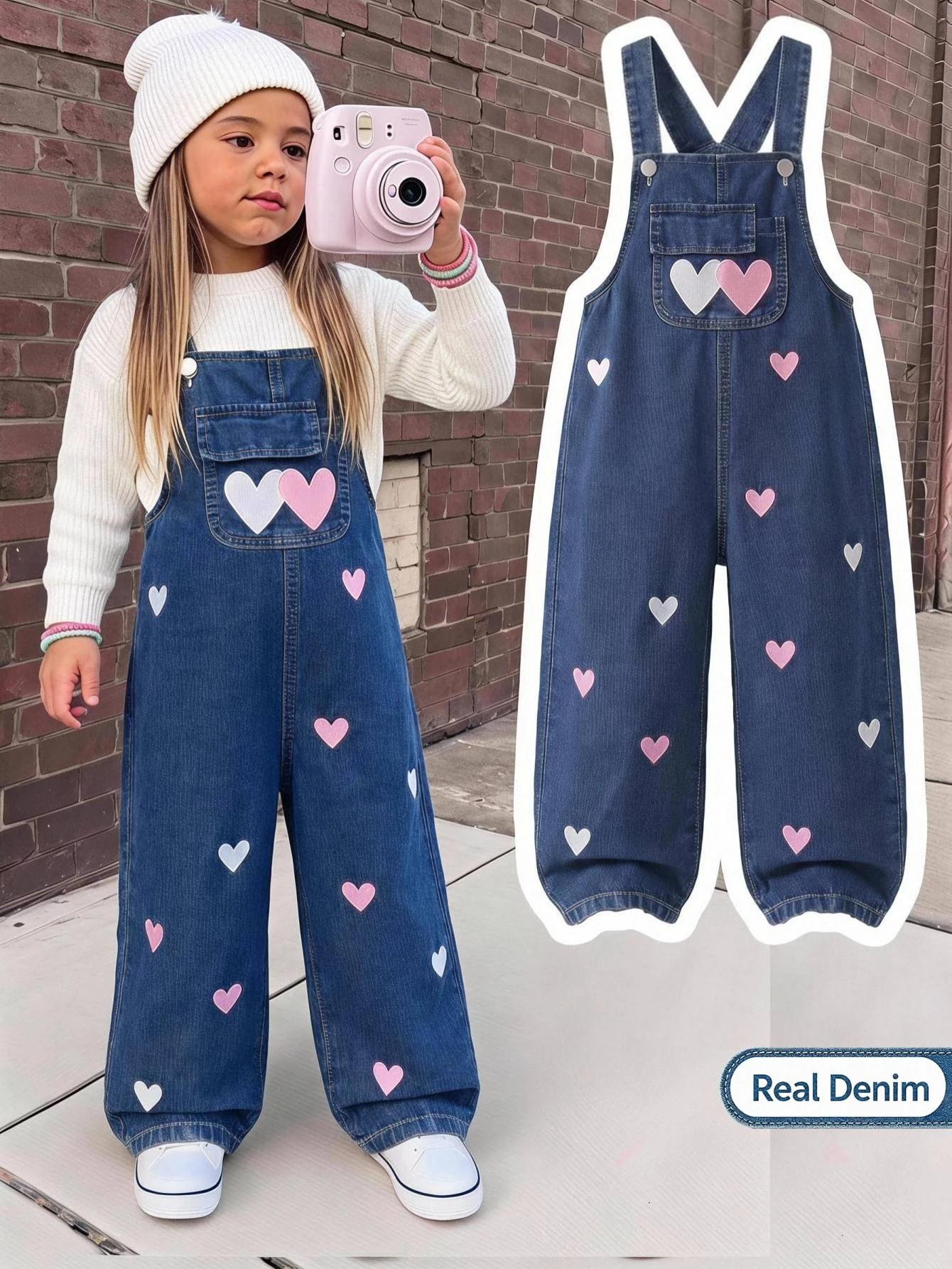 Genkimix Kids Salopette en jean pour filles, nouveau style toutes saisons, bleu — vue 6